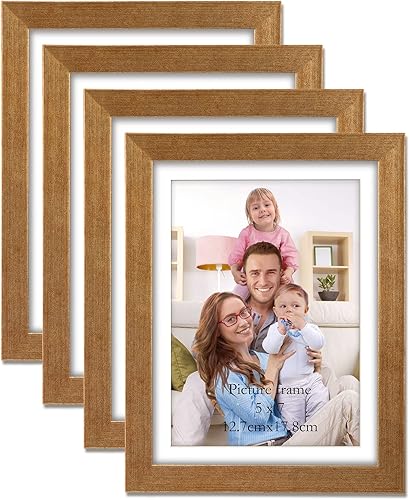 Giftgarden - Portarretratos de 13 x 18 cm, paquete de 4, color dorado, con paspartú de 10 x 15 cm, o sin paspartú, de 13 x 18 cm, para pared o mesa