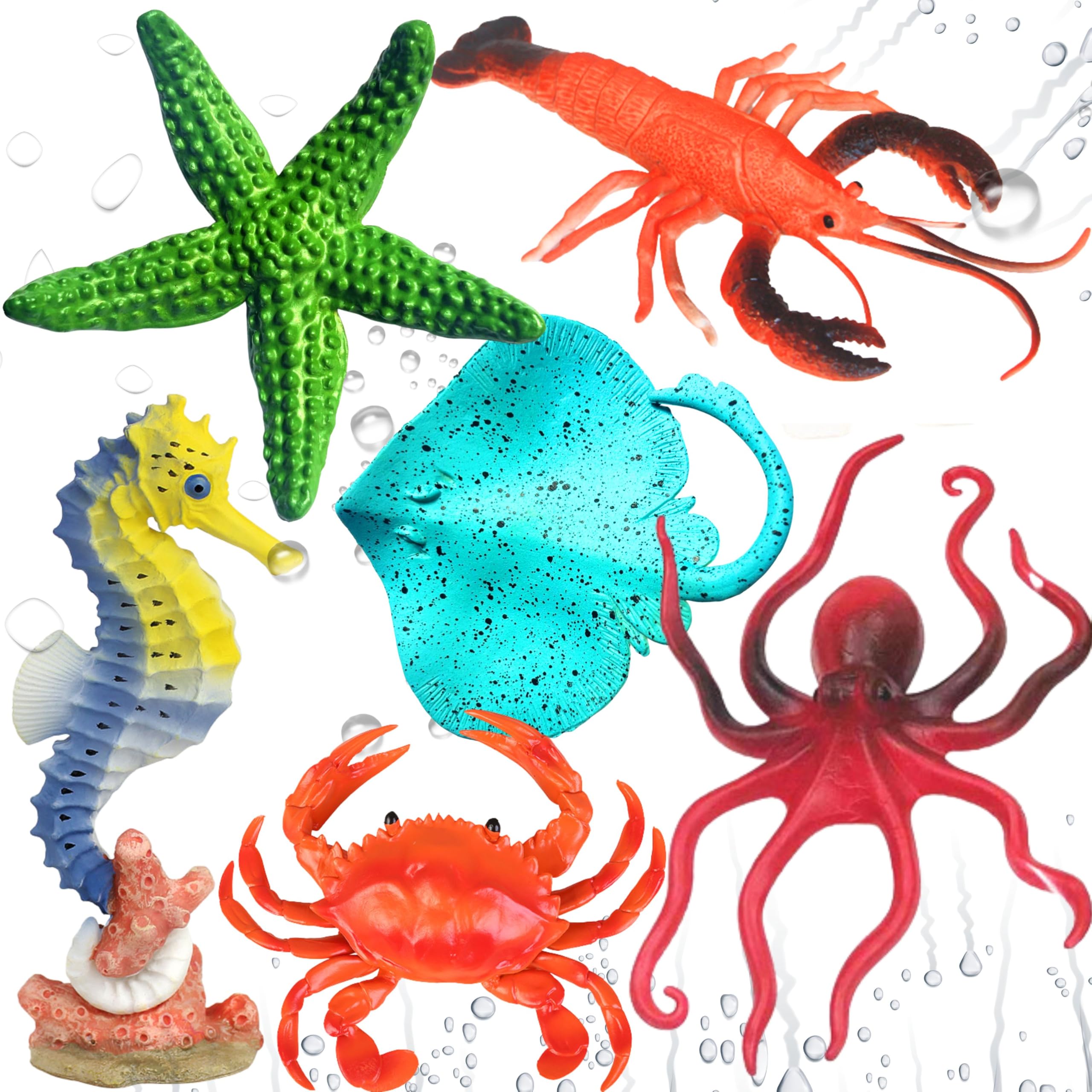Aquatic Sea Animals Toy Set for Kids Medium Size Water Animal 6PCs Marine Jelly Fish Action Figurines for Boys & Girls Birthday Gifts Toys Under Ocean Animal for 3 Year (Sea Toys Sets)