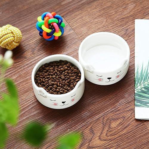 Miniatura 5 de Kurrajong Farmhouse Juego de 2 cuencos de cerámica para gatos, 4.5 pulgadas de ancho x 2 pulgadas de alto, un cuenco de agua y un cuenco de comida