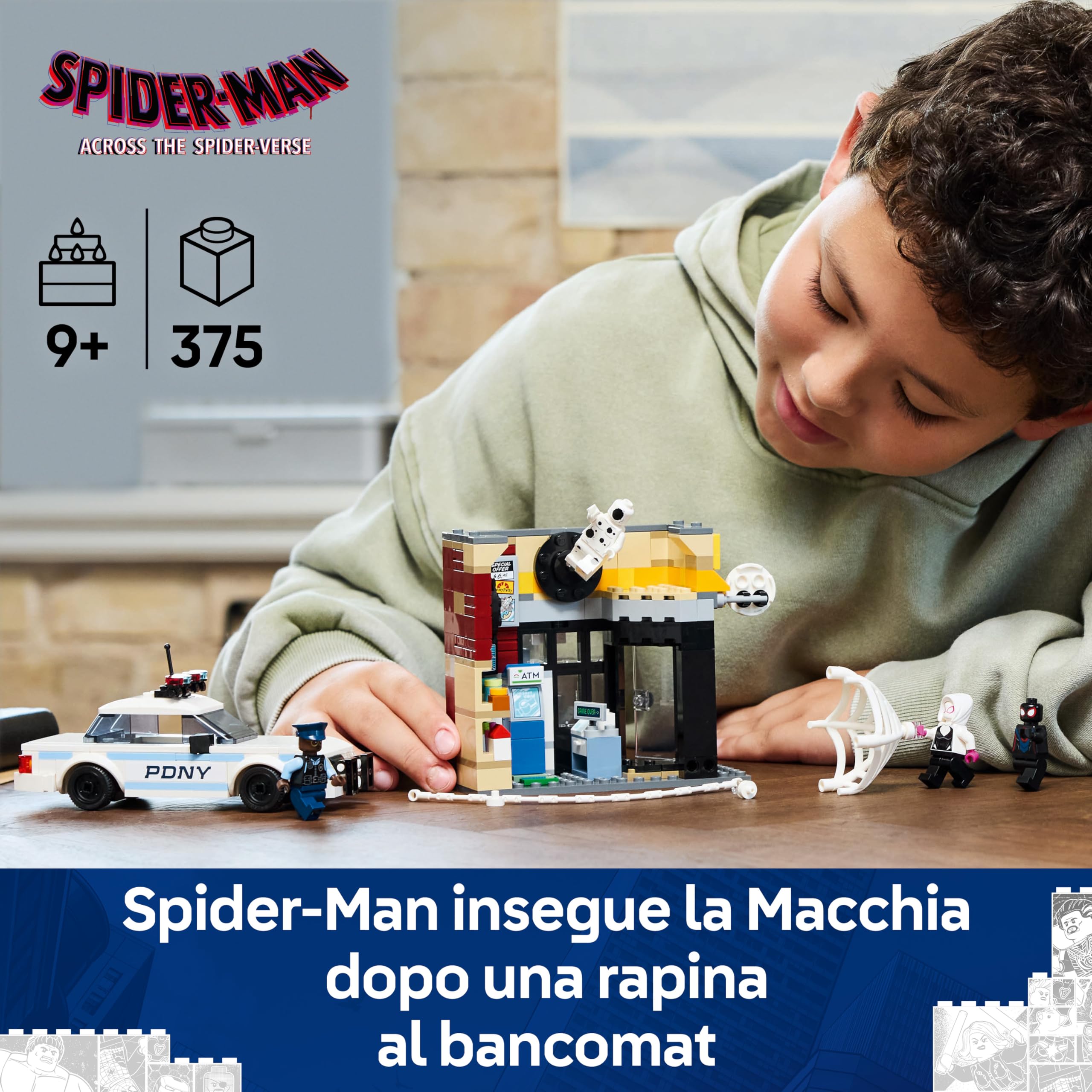 LEGO | Marvel Spider-Verse: Miles Morales Contro la Macchia - Set da Supereroi con Edificio, Macchina Giocattolo da Costruire e 4 Minifigure, Giochi per Bambini e Bambine da 9 Anni, Idea Regalo 76311