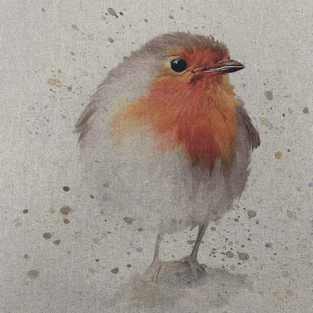 Christmas Linen Look Digital Print Fabric Panel 18" Square 45cm - Per Panel (Robin)