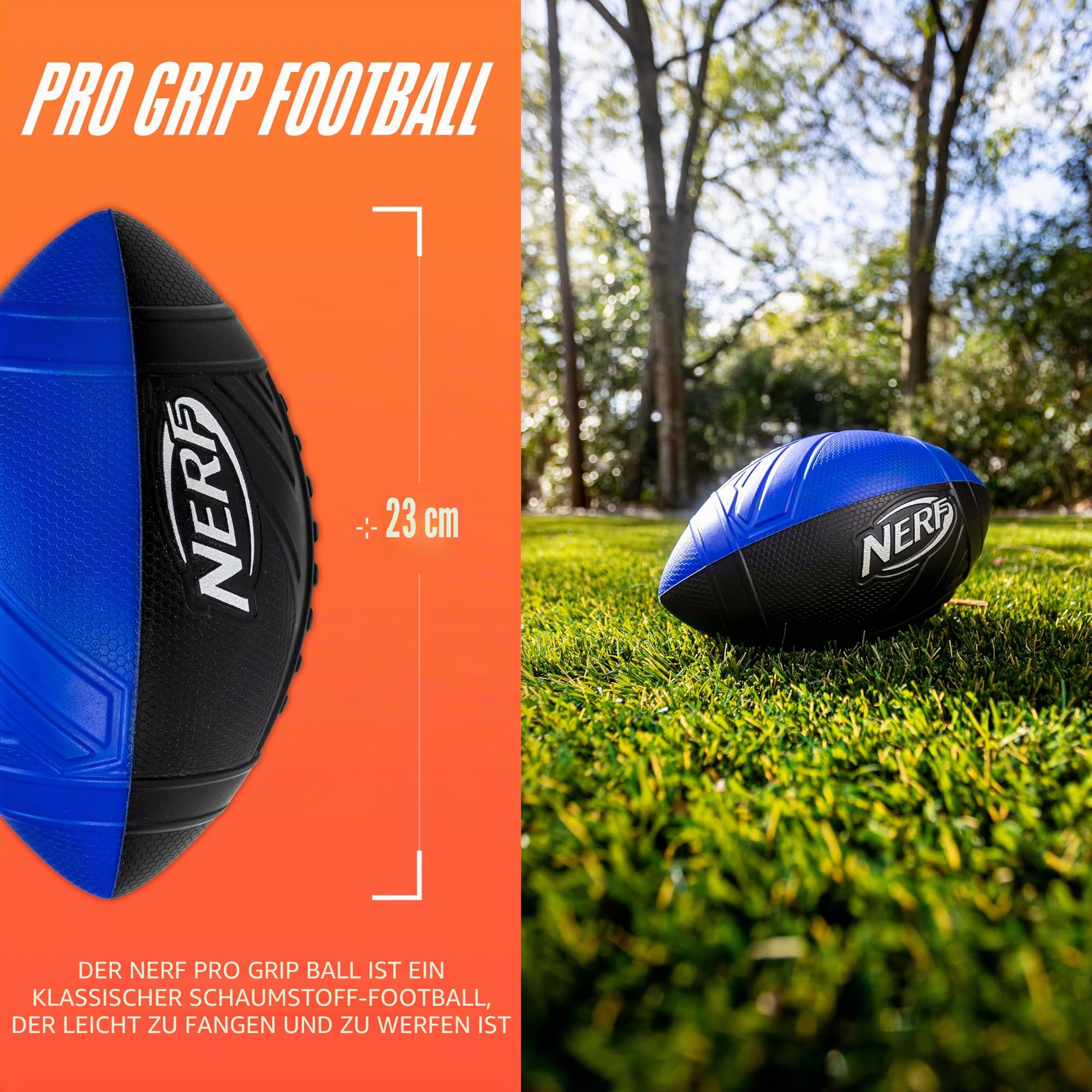 Nerf Pro Grip Football - Classic Foam Ball - Easy to Catch and Throw - Great for Indoor and Outdoor Play - Blue