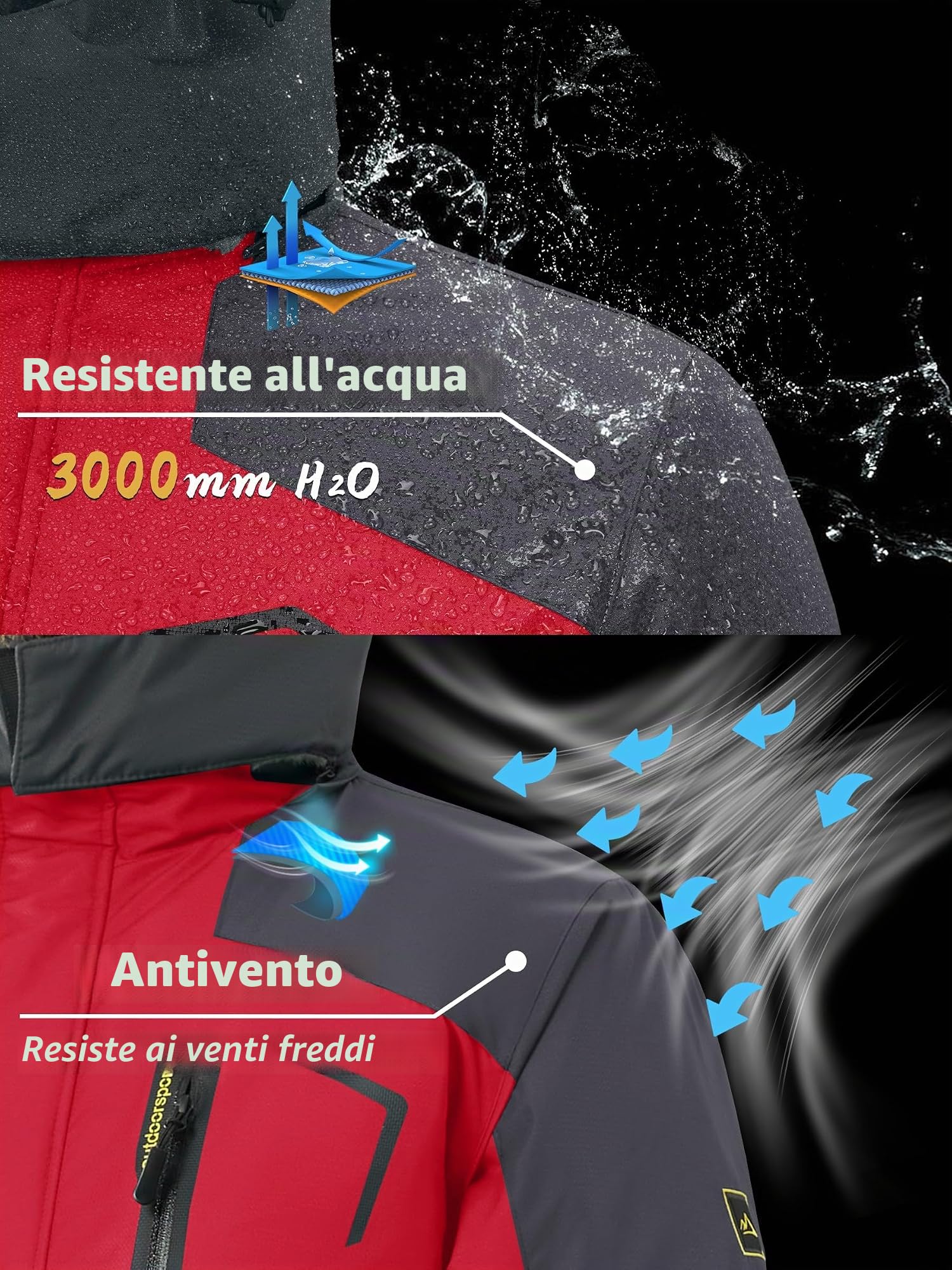 KEFITEVD Giacca Sci Uomo Pile Impermeabili Calda Invernale Giacca Snowboard
