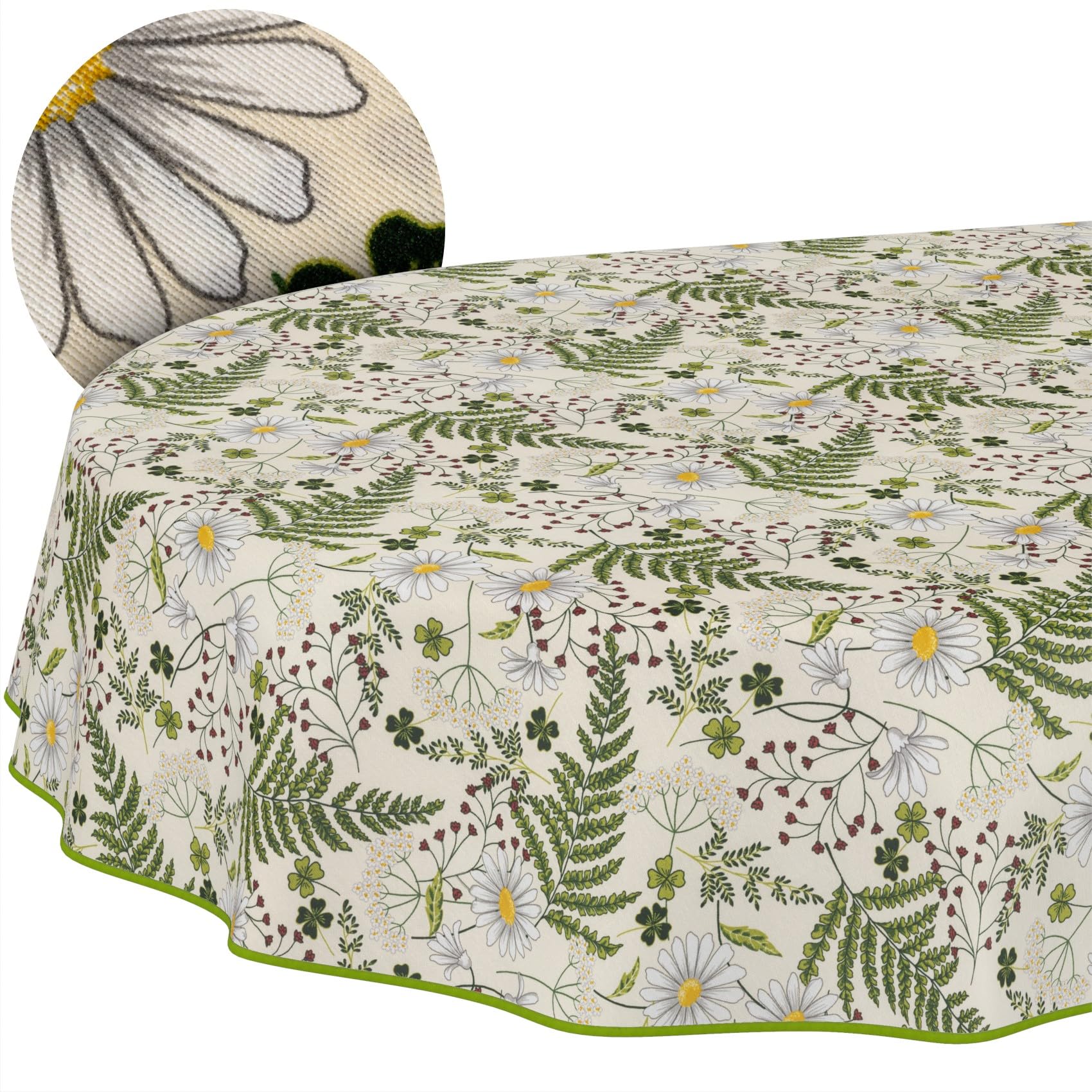 ANRO Tischdecke abwaschbar Kamille Blätter mit Saum oval 220x140 cm