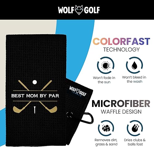 Miniatura 4 de Toalla de golf Best Mom by Par - Accesorios de golf para mujer - Regalos de golf para mujer - Toalla de golf divertida bordada