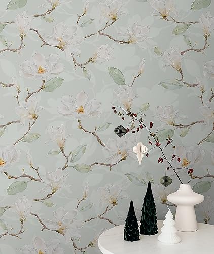 Papel tapiz de magnolia blanco Papel tapiz de flores Papel tapiz de despegar y pegar Papel tapiz de dormitorio decoración de cuarto de bebé Mural de