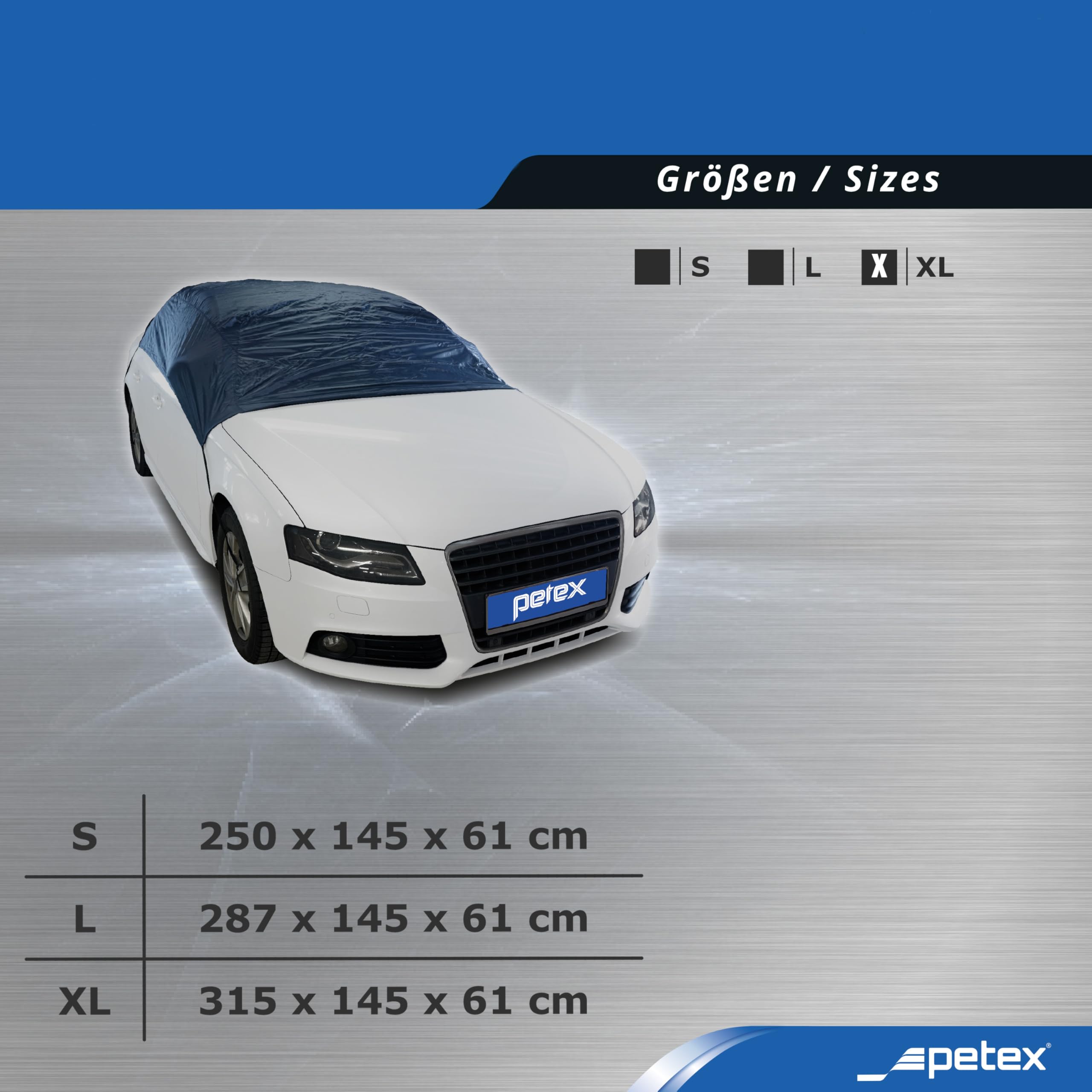 PETEX Autoabdeckung Halbgarage Größe XL (ca 315 x 145 x 61 cm), Nylon, blau