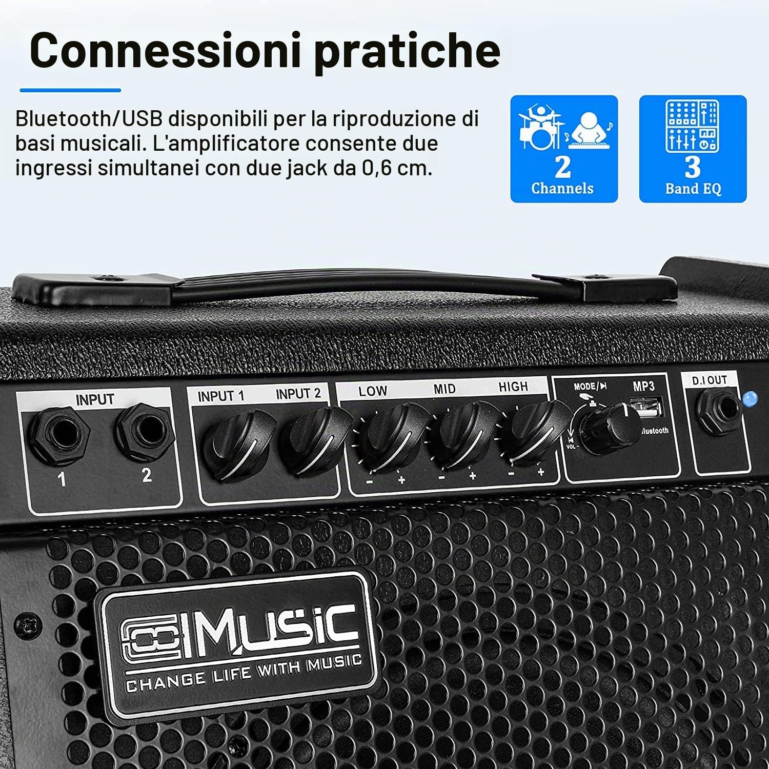 Coolmusic DM100 PA Workstation Amplificatore per monitor personale, Amplificata per batteria elettronica, ​Tastiera e altoparlante per chitarra acustica
