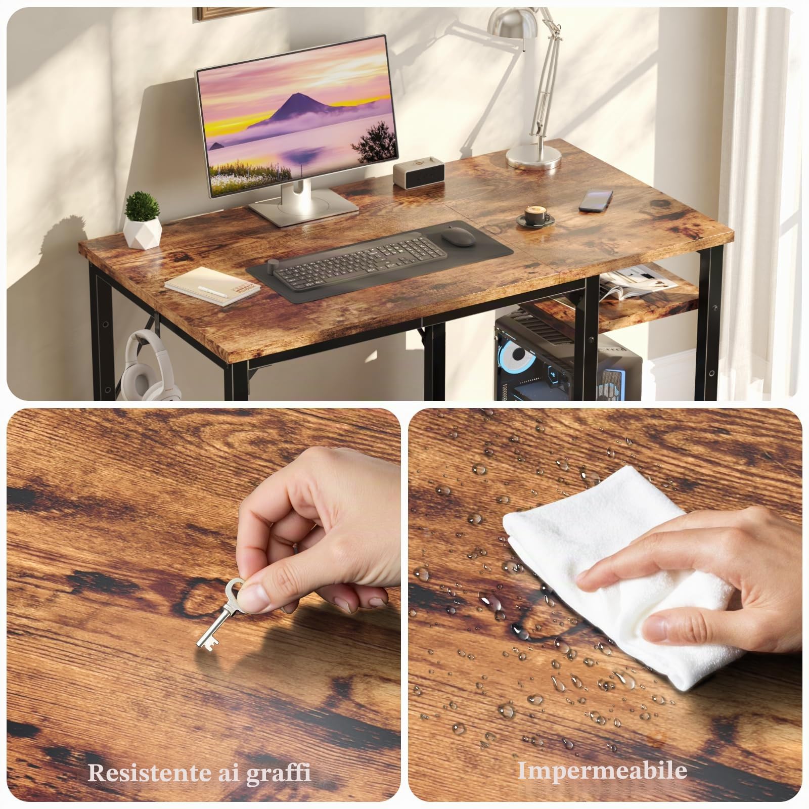 JUMMICO Scrivania 100 x 50 cm, Scrivania per Computer Scrittoio con 2 Ripiani a Sinistra o Destra, Separatore Regolabile, Tavolo da Lavoro Piano di Lavoro, Adatta per l'ufficio o il Soggiorno