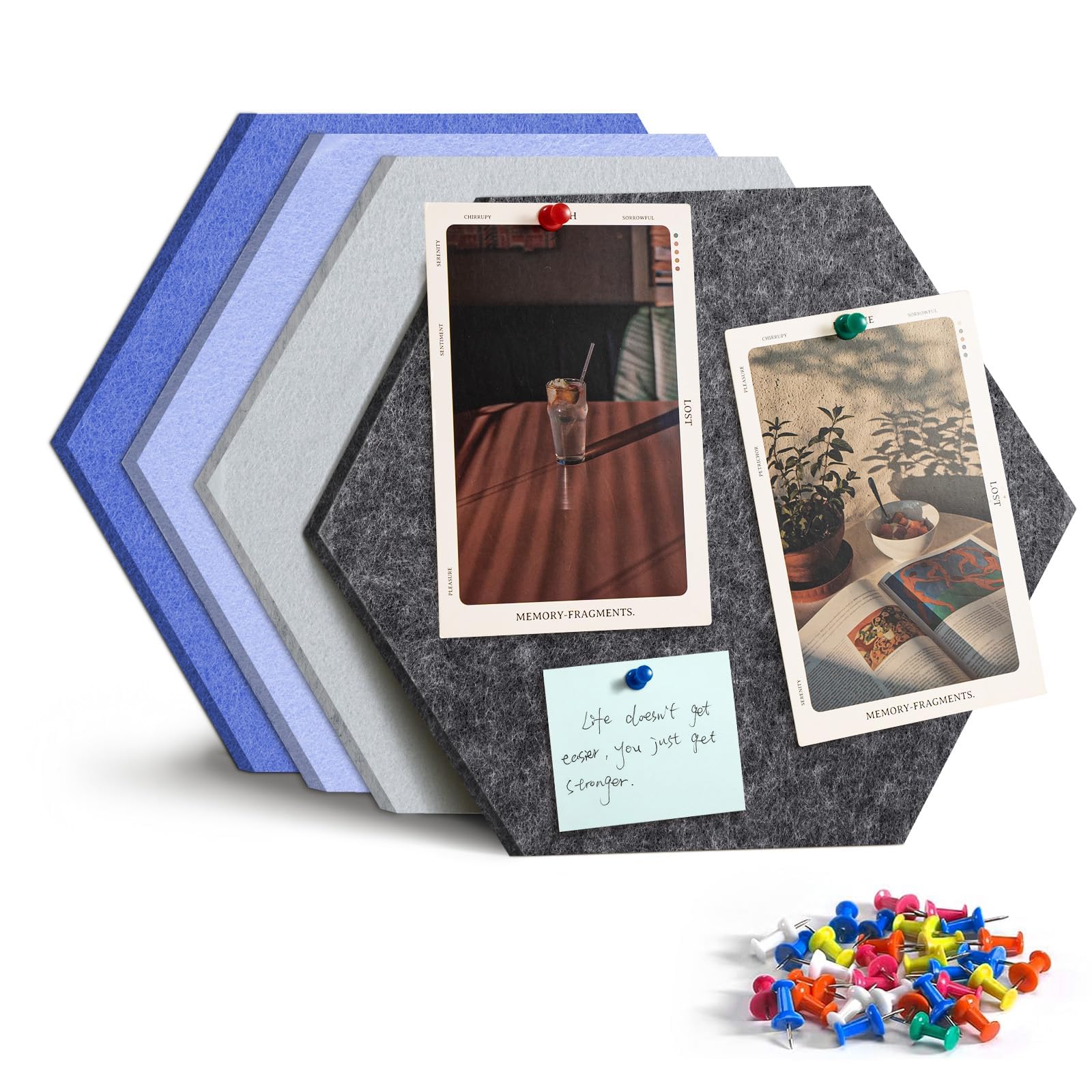 Uoisaiko 30cm Hexagon Felt Pin Board Pack of 4 Bulletin Board Notice Boards for Home Office Kitchen Felt Wall Tiles for Photos Memos