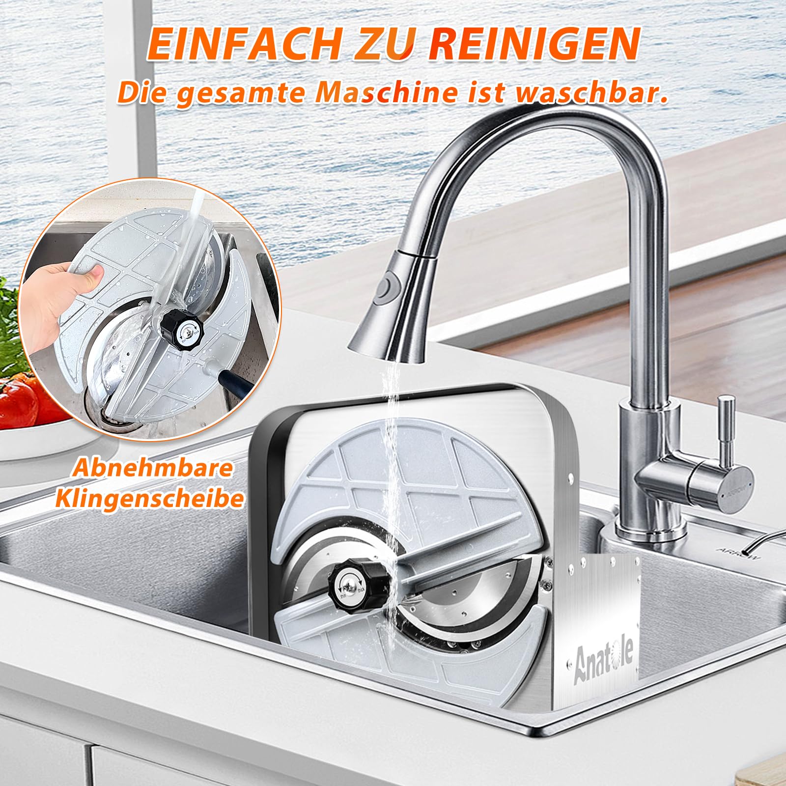 Anatole Gemüseschneider Manuell Gemüsehobel Edelstahl Obstschneider 0-10mm | Einstellbare Dicke, Profi, für Zwiebeln Tomaten Kartoffeln Karotten Zitronen Orangen Chips, für Gastronomie Restaurant Hause