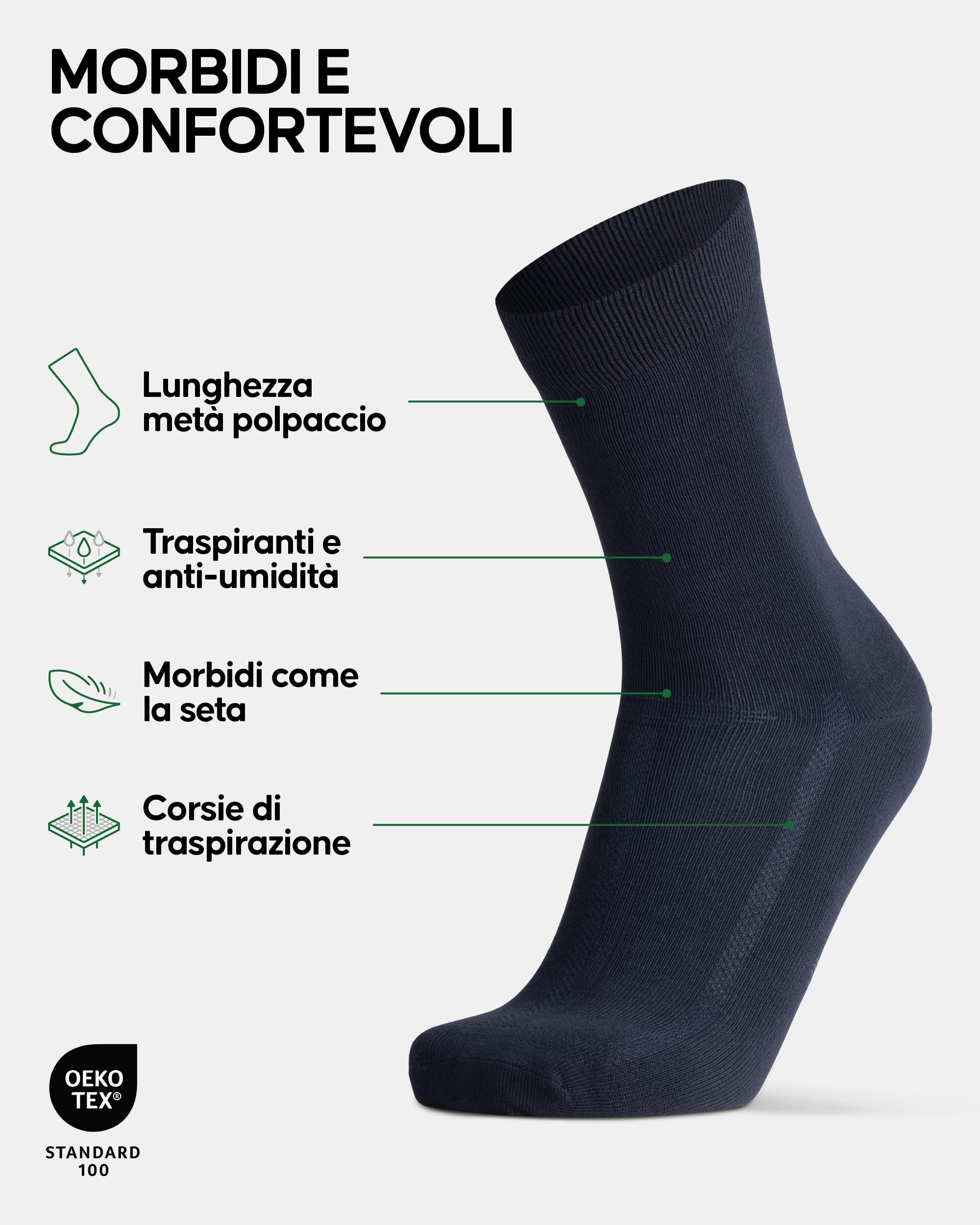 DANISH ENDURANCE Calzini Uomo Fibra di Bambù, Calze Classiche Eleganti in Bamboo, Calzini Estivi Traspiranti, Calze da Lavoro e Uso Quotidiano, 6 Paia