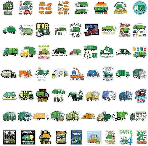Miniatura 3 de 60 calcomanías de camión de basura para botellas de agua para niños, calcomanías de camión de basura de dibujos animados, divertidas calcomanías de