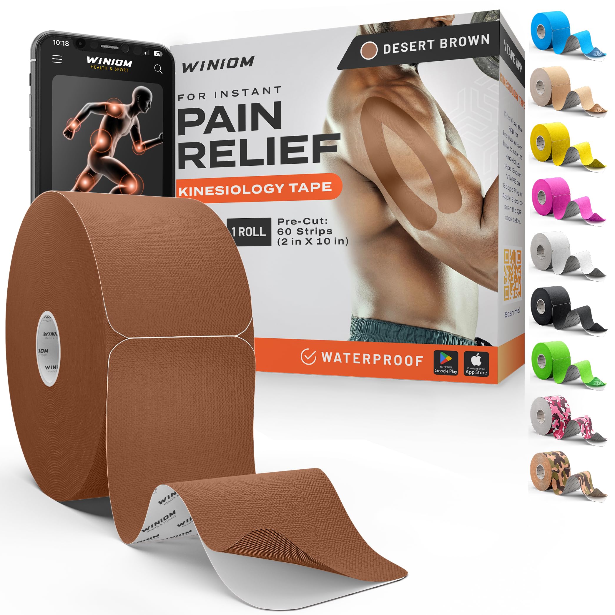 Cinta de kinesiología, increíble apoyo para deportes atléticos y recuperación + guía de cinta gratuita - Precortada de 2 pulgadas y 50 pies (beige desierto (marrón) + guía de cinta gratuita, 1 paquete