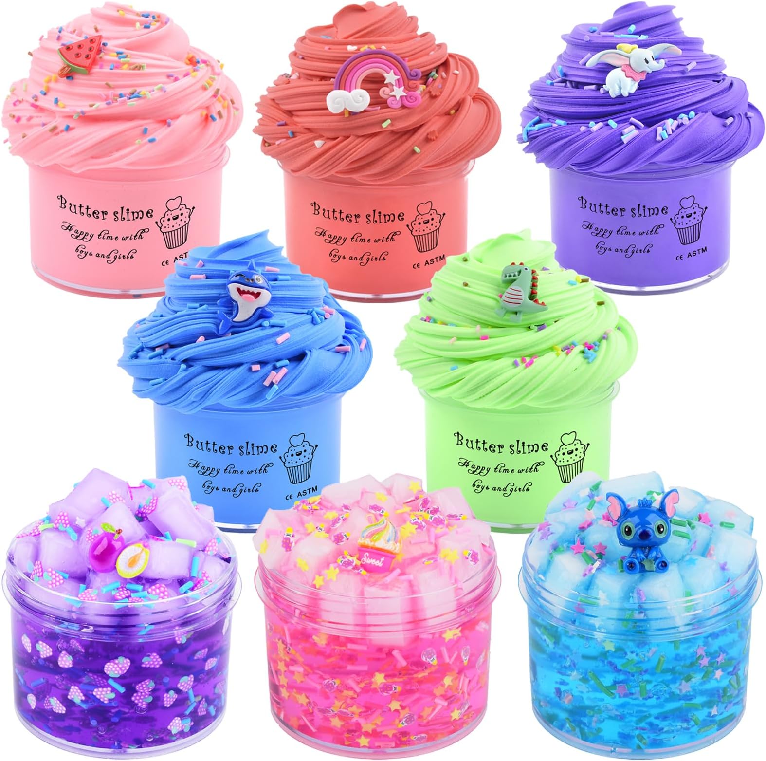 8 Pack Slime Kit, with 3 Jelly Cube Crunchy Slime and 5 Butter Slime, Crystal Slime Kit Toy, Soft and Non-Sticky for Girls Boys Party Gift, Super Cute Stress Kids Relief Toys