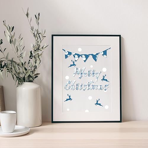 Miniatura 7 de Whaline 60 piezas de papel con patrón de Navidad, copo de nieve, muñeco de nieve, álbum de recortes, papel especial, papel decorativo azul para