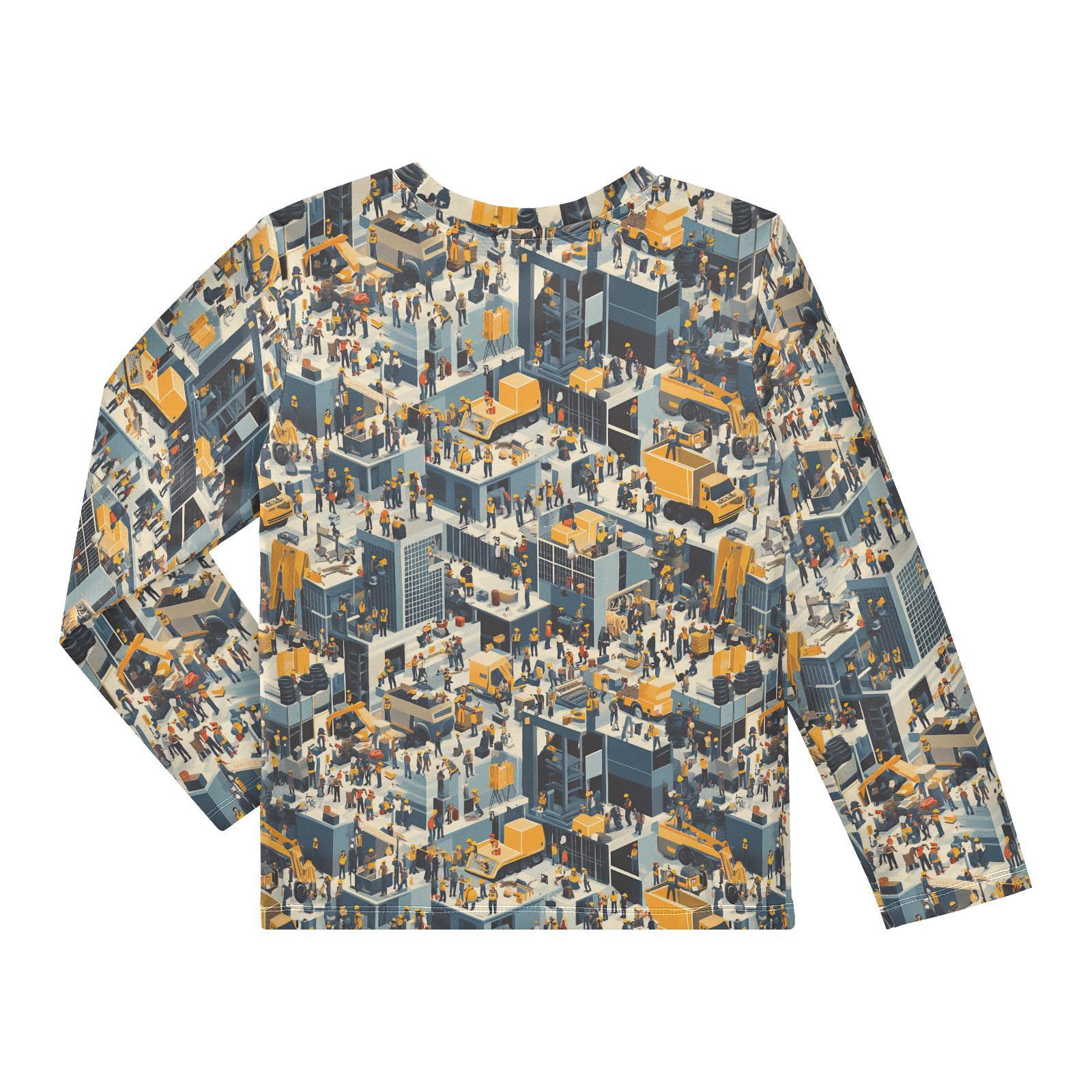 Boys Rash Guard Long Sleeve Quick Dry Camping T-Shirt for Baby/Toddler UPF 50+ Protection 7-8T Construction Scene Build Tall Buildings Bulldozer