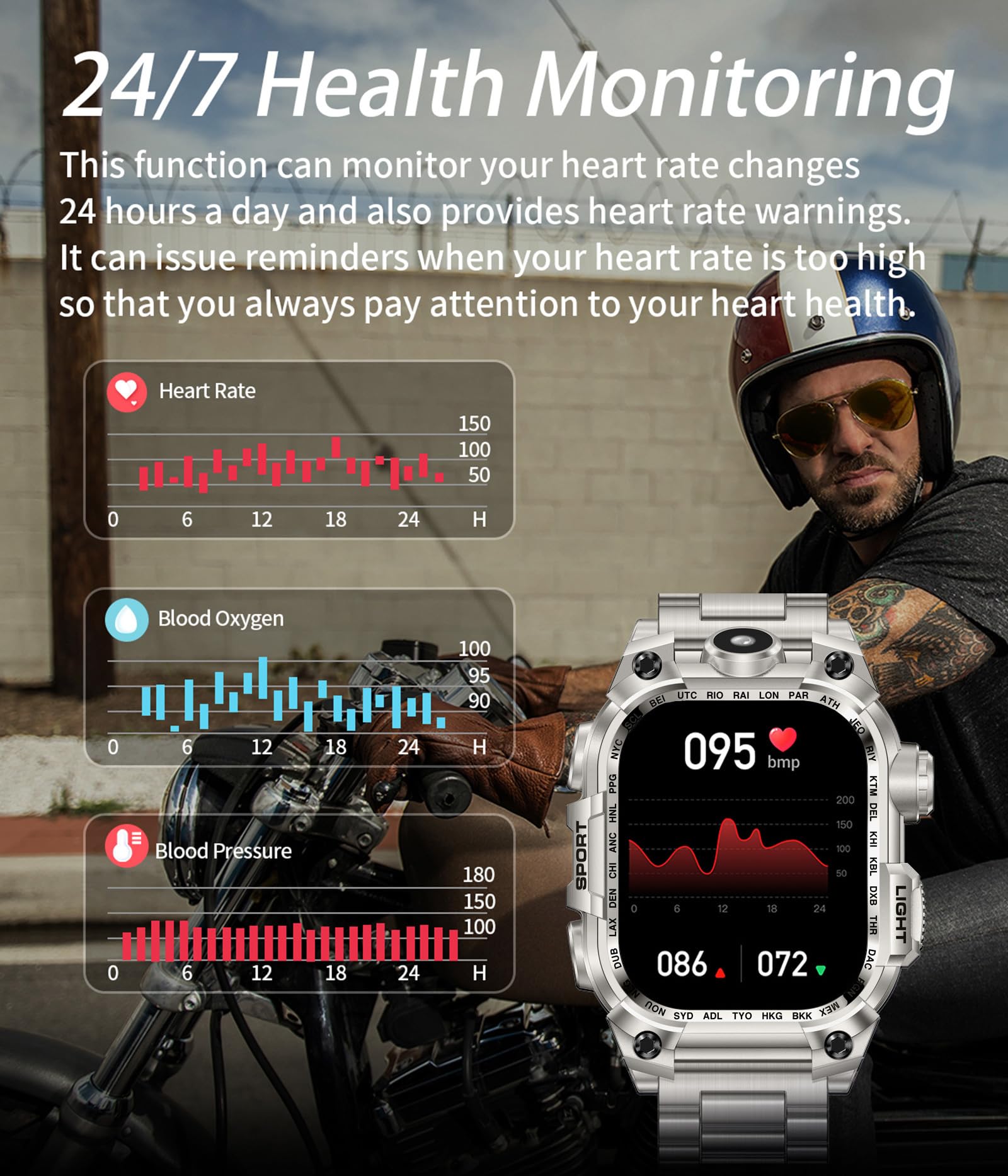 Militär Smartwatch Herren mit Taschenlampe Telefonfunktion Fitnessuhr Blutdruck Pulsmesser Schlaf Monitor Outdoor Schrittzähler Uhr für Android iOS Lange Akkulaufzeit Laufuhr Herren Tactical Watch