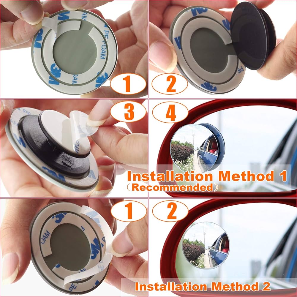 Cacces Blind Spot Mirrors For Cars Waterproof 360° Rotatable Convex Rear View Mirror For Universal Cars 2 Pack Stick On Car Frameless Sway Rotate Wide Angle