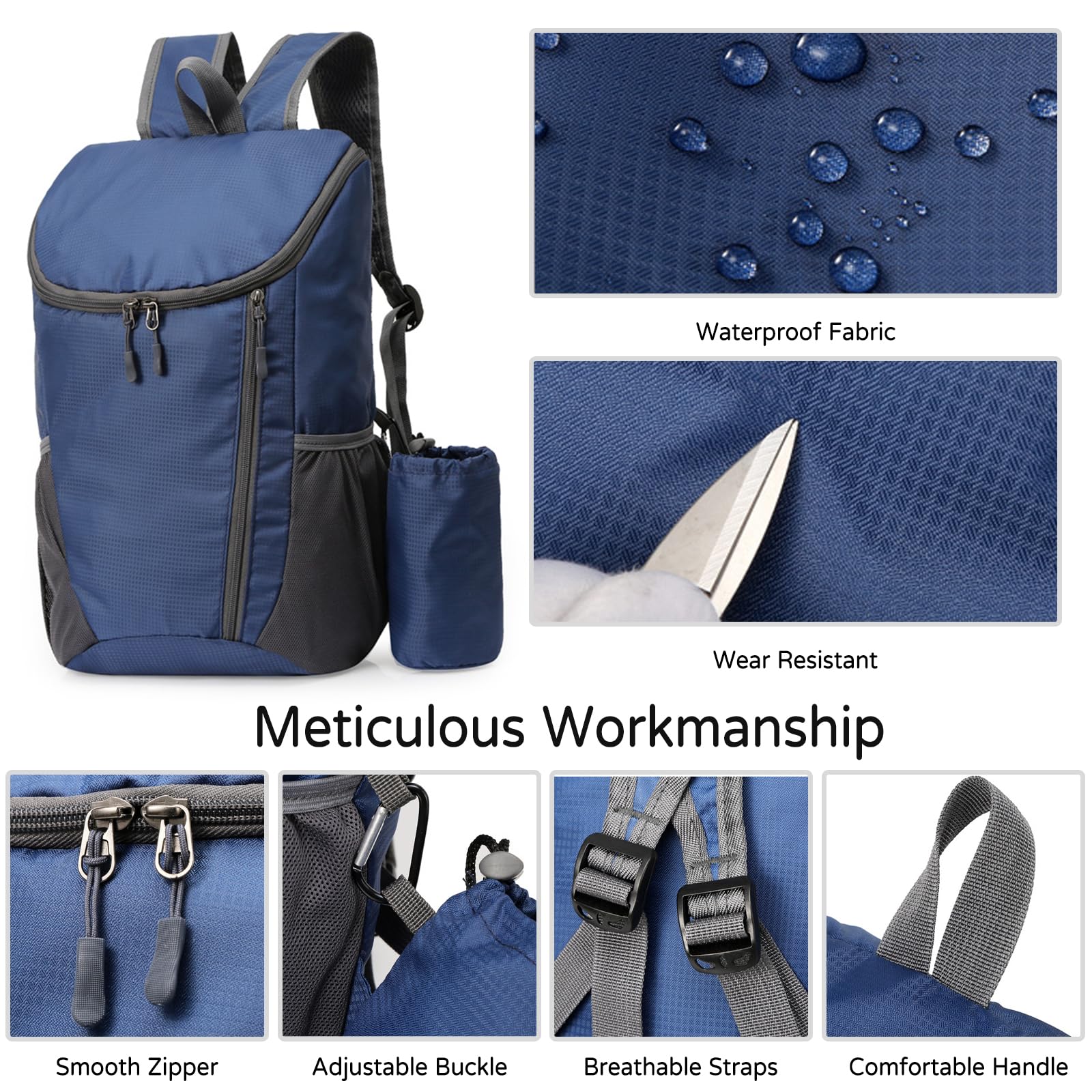 Zaino da Trekking Zaino Pieghevole Impermeabile Ultraleggero Zaino Hiking Backpack per Donna Uomo Campeggio Ciclismo Arrampicata Sport Blu Chiaro