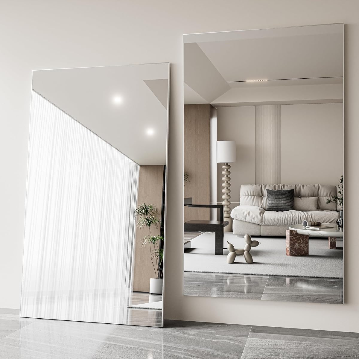 Fitcleer Glassless Floor Mirror, 71×39”, Wide Shatterproof Full Length Mirror for Bedroom or Entryway, Ultra-Light Wall Mounted or Leaning, White Frame