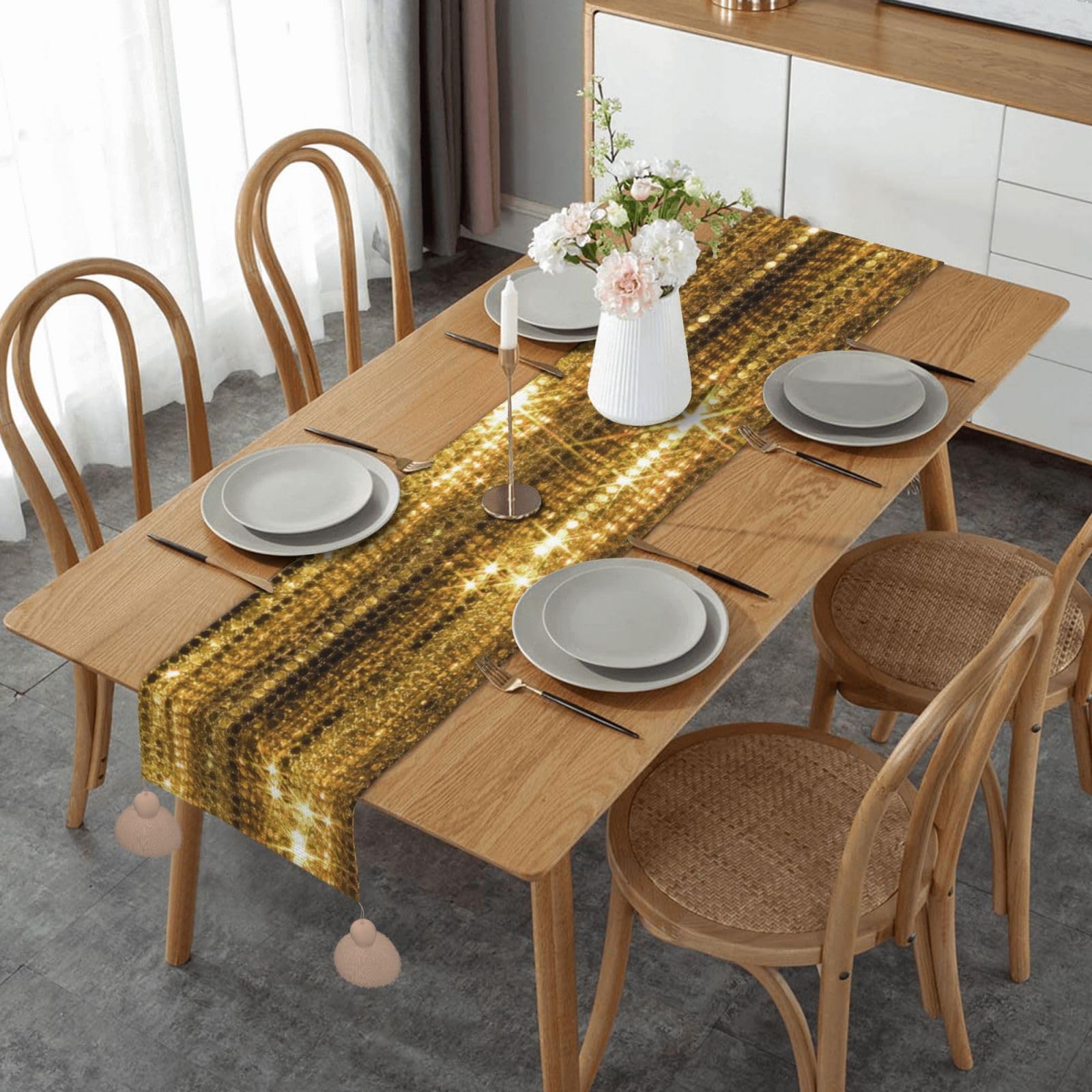 Chemin de table en lin chic imprimé pailleté pour décoration de table haut de gamme