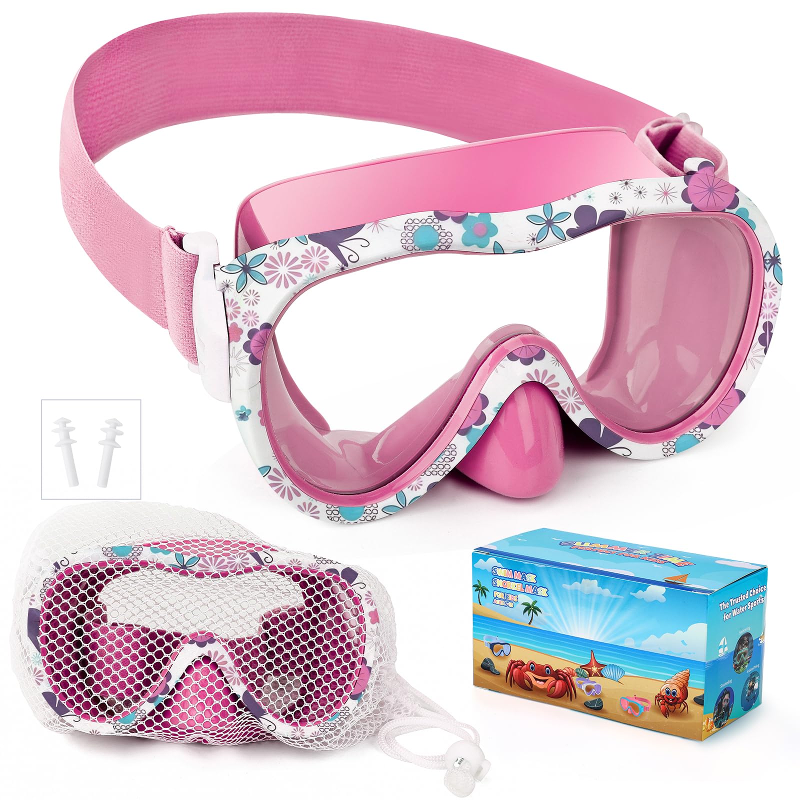 Kids Swimming Goggles Leakproof Snorkel Goggles with Nose Cover and Elastic Fabric Band UV Protection Swimming Goggles for Kids Boys Girls