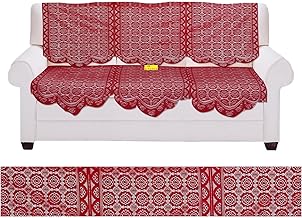 Fab Nation Sofa Cover3 Seater Sofa Cover in Net Poleyster Fabric in Exclusive Italian Lace Floral Design