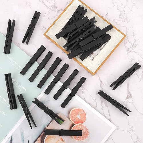 Miniatura 4 de 100 alfileres de madera, pinzas grandes de madera negras de 4 pulgadas, pinzas para ropa para manualidades, colgar ropa fotos (negro)