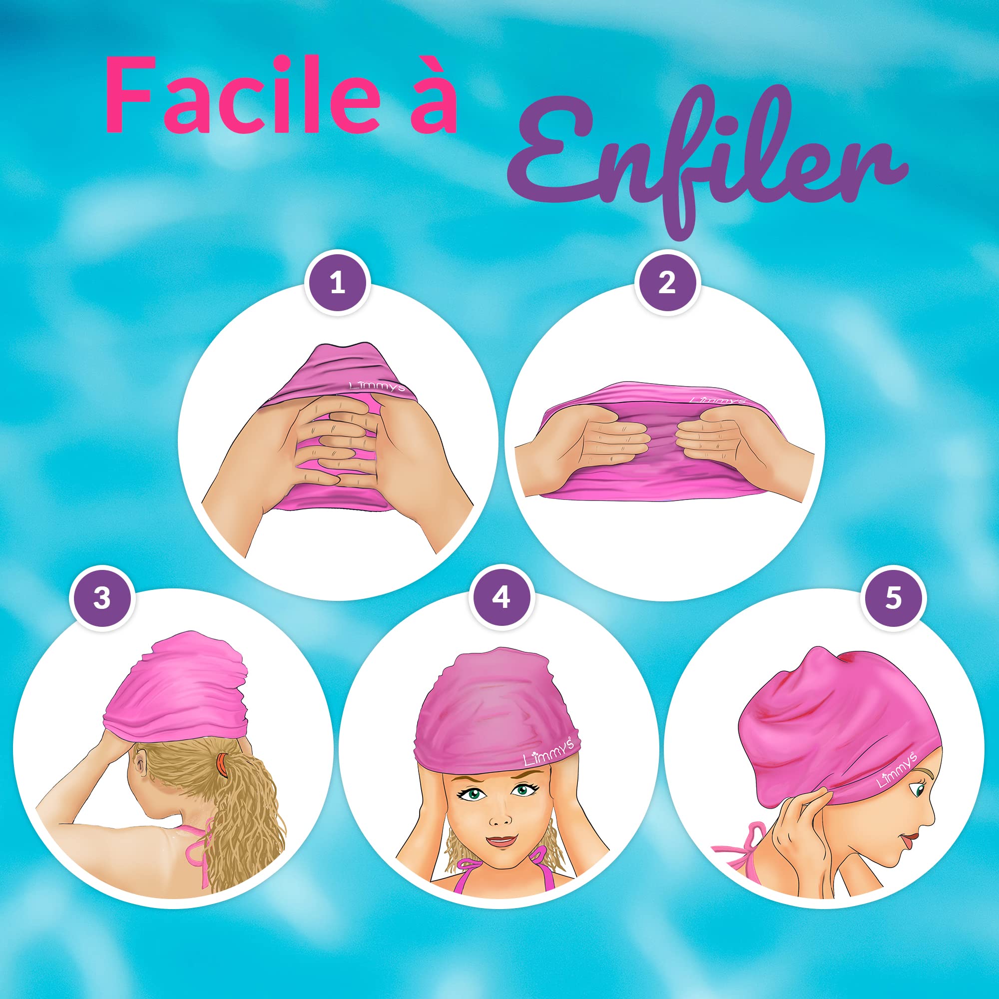 Limmys Bonnet de bain cheveux longs silicone extensible sans latex antidérapant