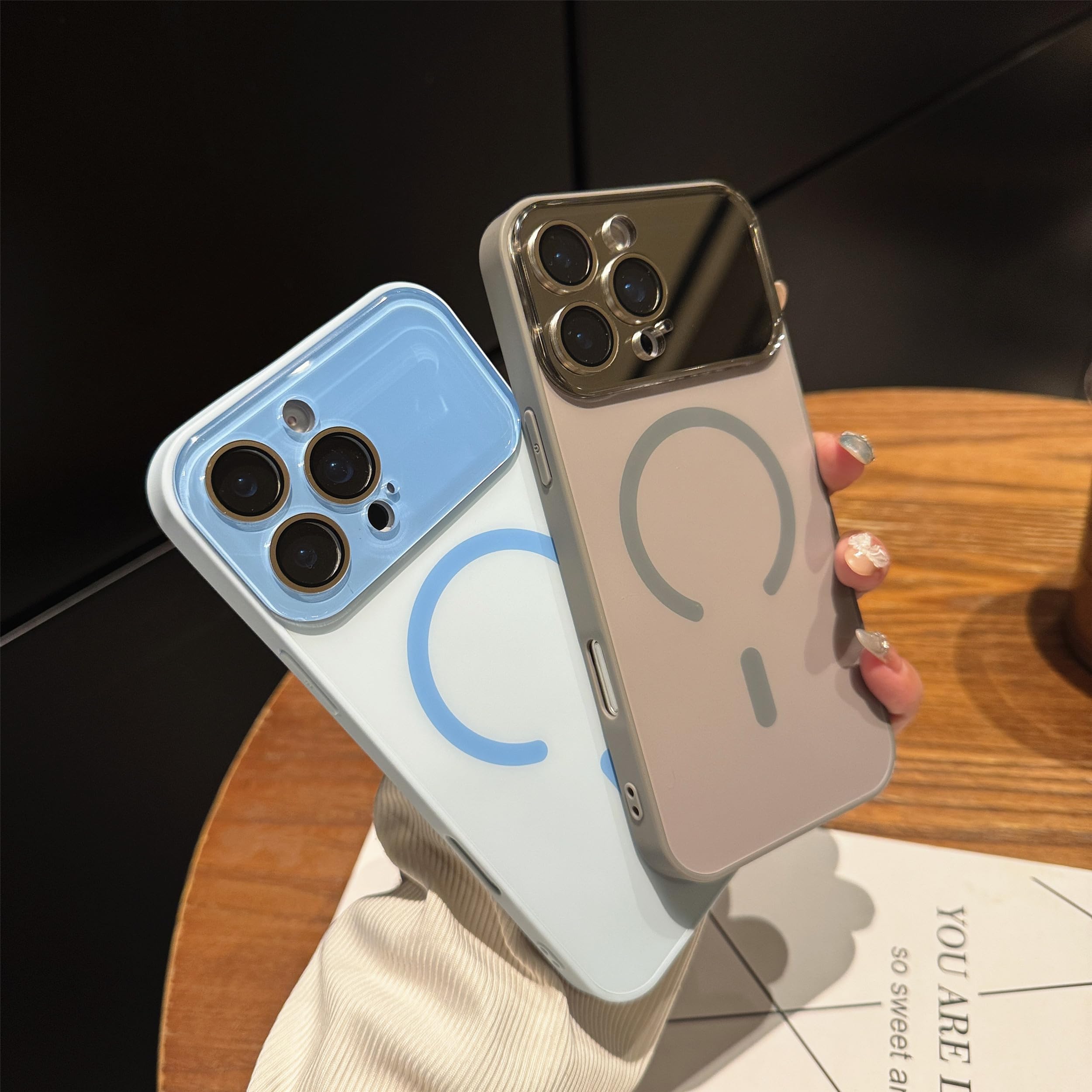 Luksusowe szklane etui z magnetycznym matowym obiektywem na iPhone'a 14 (do iPhone'a 14/różowe)