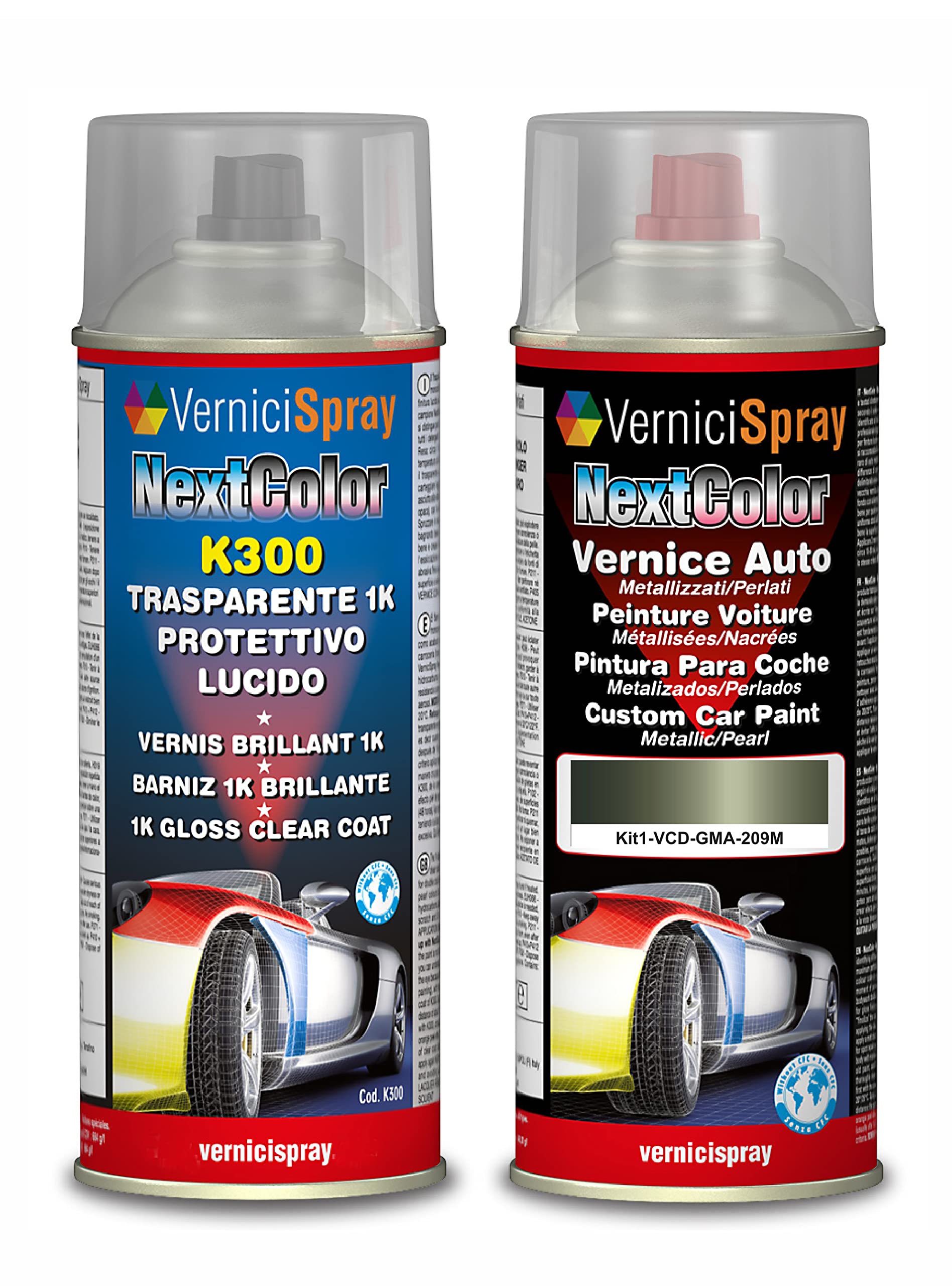 Autolackspray kompatibel mit General Motors USA Colorado 209M GRENADE GREEN MET. und Transparent-Spray – Ausbesserungs-Set Metallic Lack 400 + 400 ml