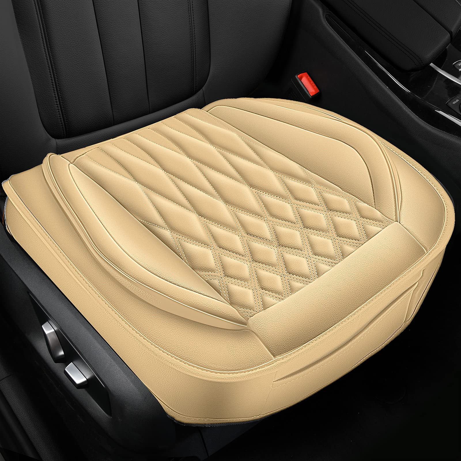 Photo 1 of Sunny color 2Pc Premium Pu Car Seat Cover, Full Wrapping Edge & Non-Slip Bottom Front Seat Protector Compatible with Most Vehicles Beige S1/Beige Bottom Seat Covers