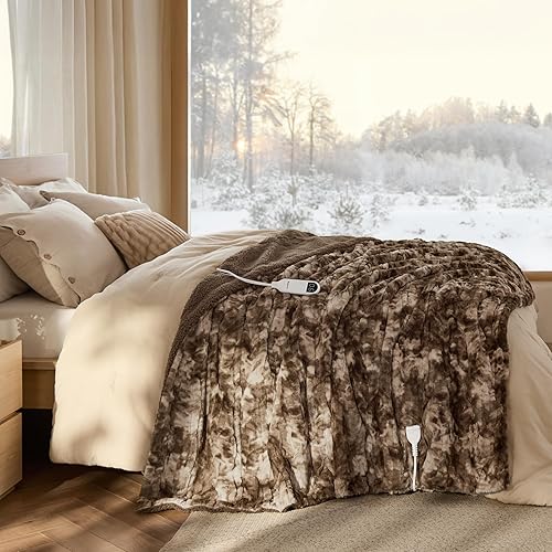 Vista 45 de Bedsure - Manta eléctrica tamaño matrimonial; térmica, de franela suave, calentamiento rápido, 10 ajustes de tiempo y 6 ajustes de calor; regalo 01