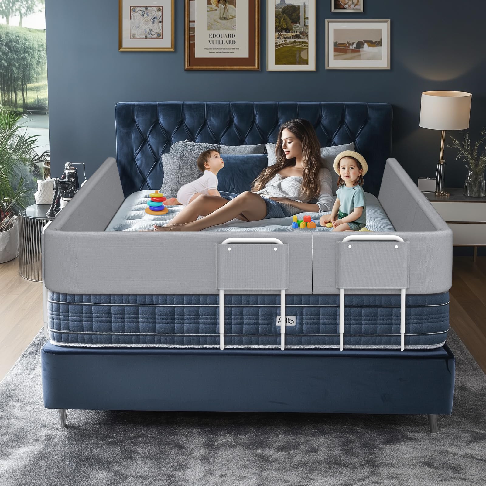 Sponde per letto bambini – Barriera letto sicurezza per bambini, protezione per letto matrimoniale e lettino, altezza regolabile 40-60 cm, rimovibile, portatile, grigio, 100cm
