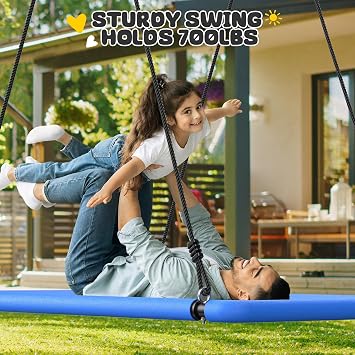 Trekassy 60 Extra Large Rectangle Tree Swing - Heavy Duty 700lb Capacity, Waterproof Platform for Kids & Adults with Complete Installation Kit & 2 Tree Straps - Blue (Patented)