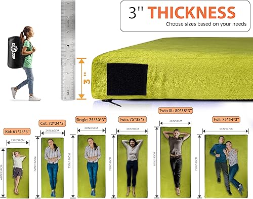 Miniatura 2 de Colchón de espuma viscoelástica gruesa para acampar cochetiendacuna Alfombrilla portátil de 3 pulgadas enrollable para invitados, niños y adultos
