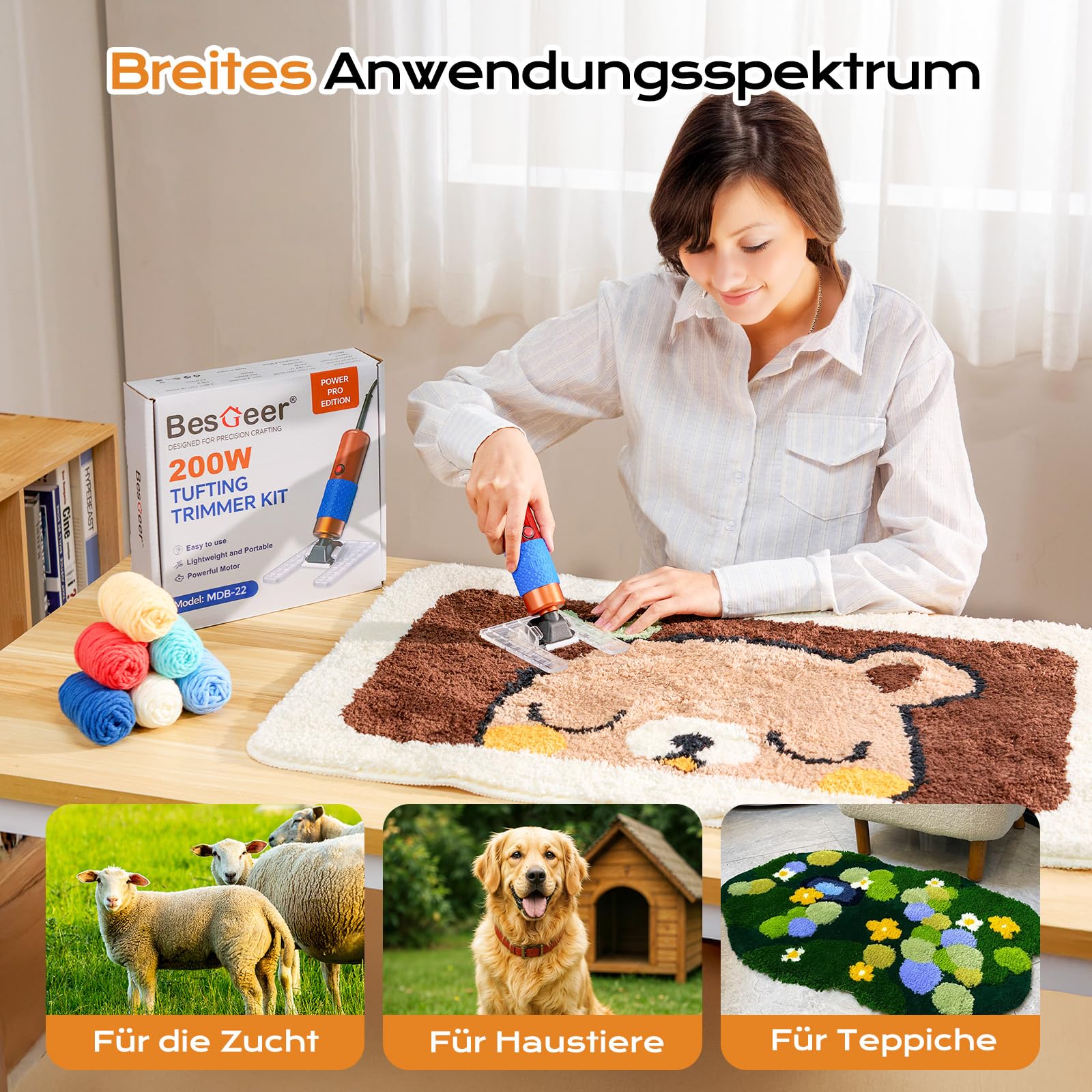 BESGEER 200W Teppichtrimmer mit Doppelklinge, Tufting-Schneider für Teppichreparatur und DIY Projekte