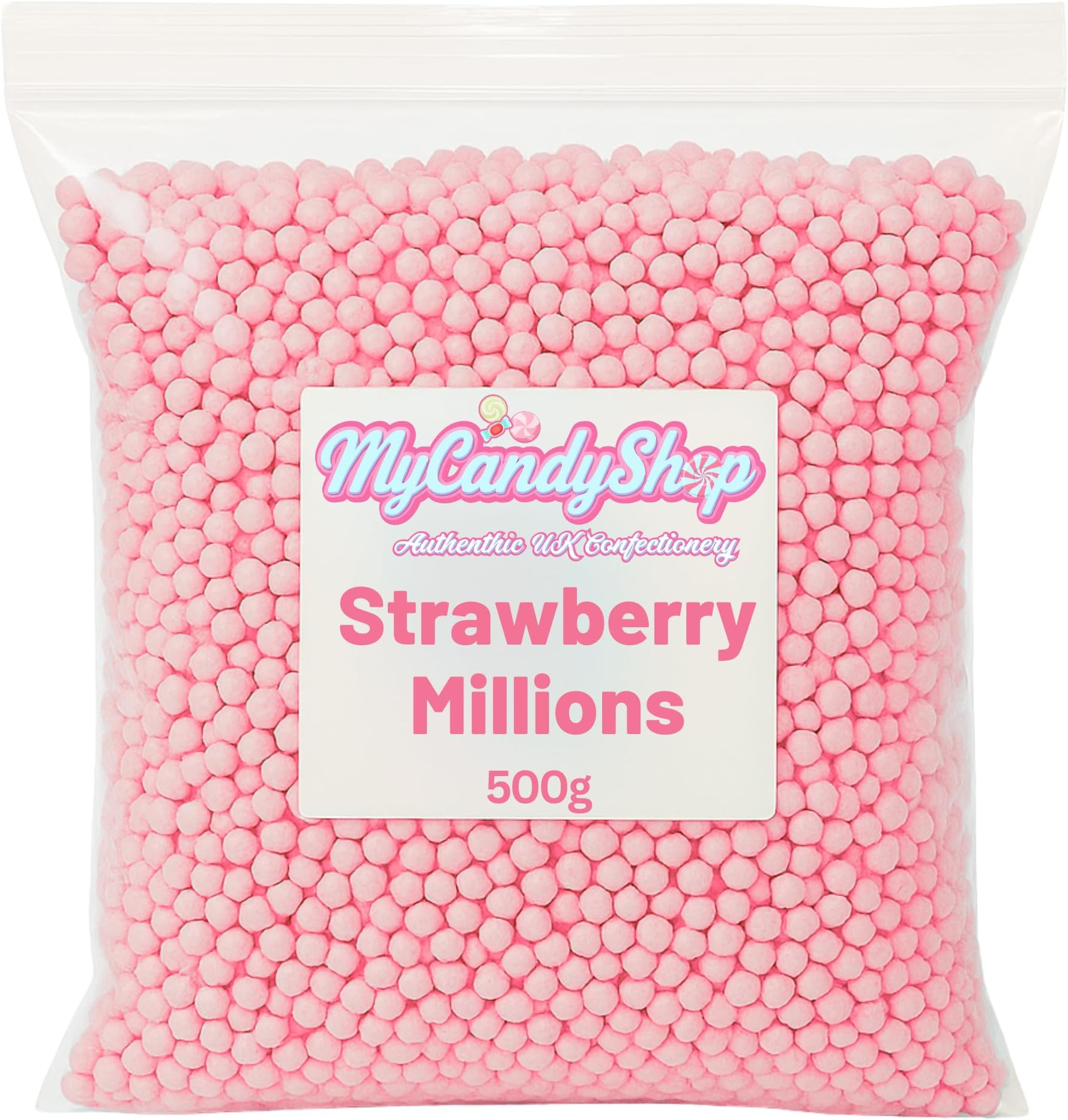 MyCandyShop Millions Sweets 500g - Tiny, Chewy Strawberry Flavoured Treats for Kids and Adults - Vegetarian & Vegan Sweets in Bulk Cheap