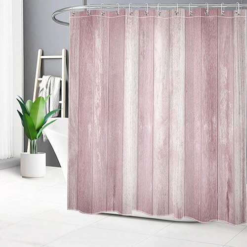 Miniatura 9 de LB Cortina de ducha de estilo rústico estilo granero, estilo granja, cortina de ducha de madera primitiva marrón occidental para vida rural, 94 x 70