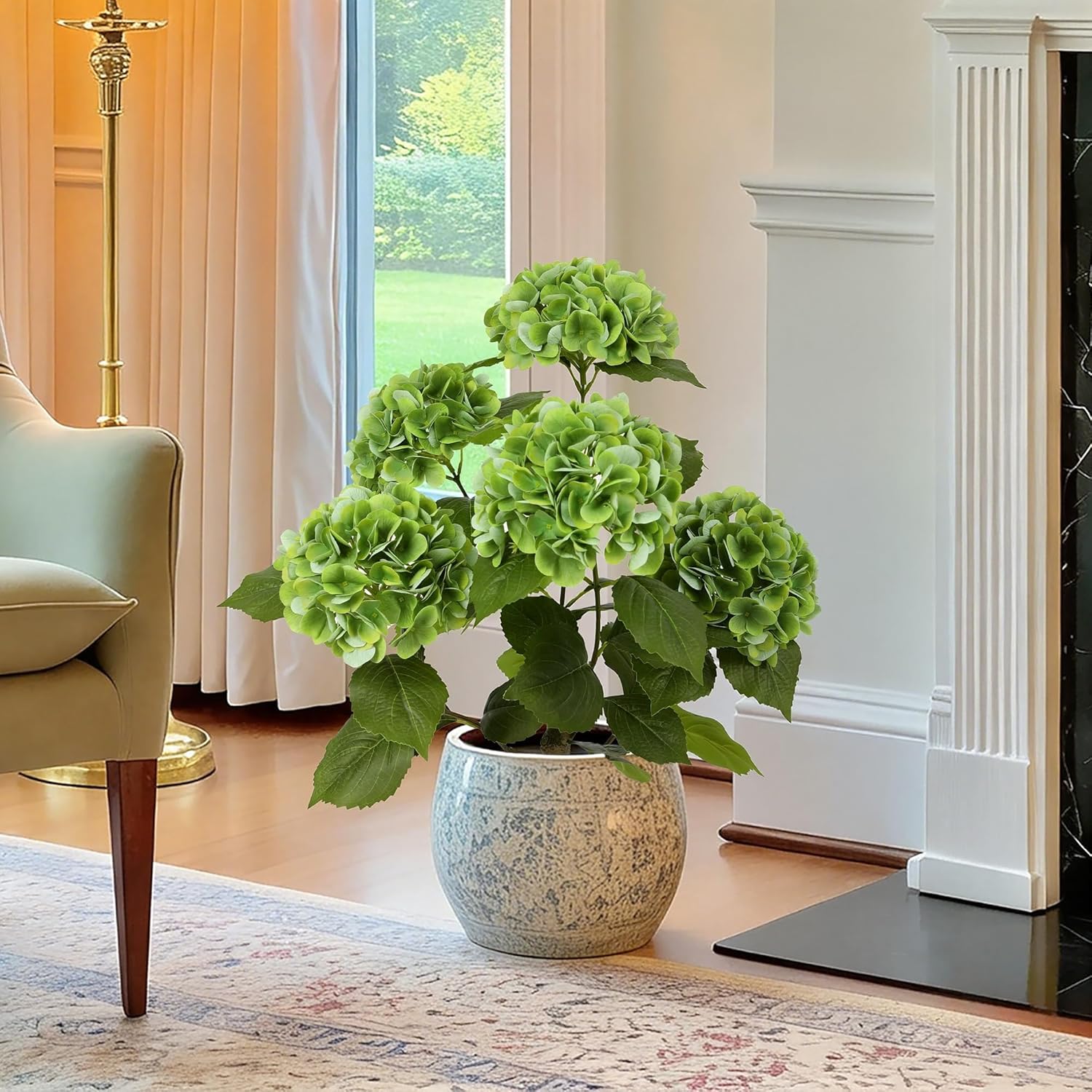 Nafresh 2FT Real Touch Faux Hydrangea Tree Outdoor, 2 Pack Green Hydrangea Tree Artificial with Vibrant Blooms, Faux Hydrangea Potted Plant for Indoor Outdoor Home Front Porch Pation Decor