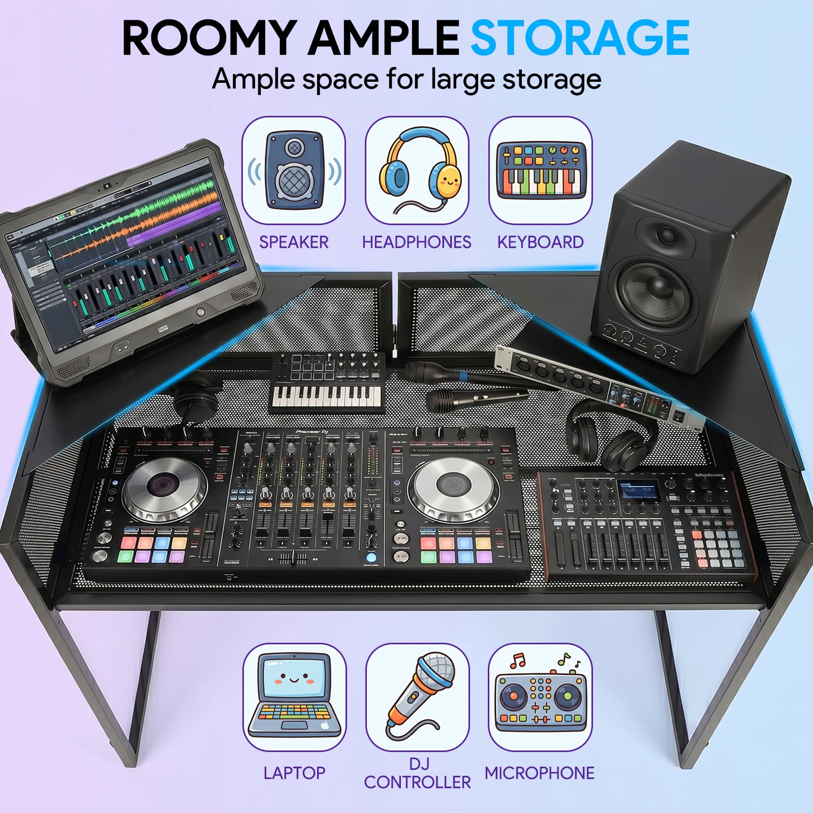 Cabina per DJ con ruote, 107 x 53 x 117 cm, con scrim | Bianco e Nero Scrim, Portatile Pieghevole DJ Tavolo Stand con Borsa per il Trasporto, per Feste, Eventi, Matrimonio