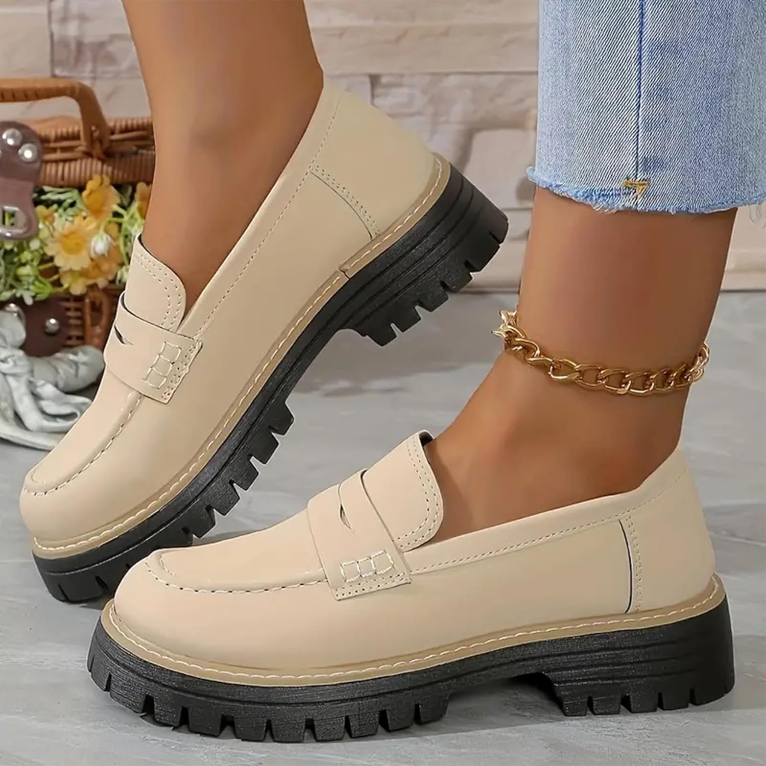Women's Platform Chunky Loafers Shoes Comfortable Slip-On Lug Sole Work Dress Shoe Fashionable Round Toe Casual Loafers - Image 2