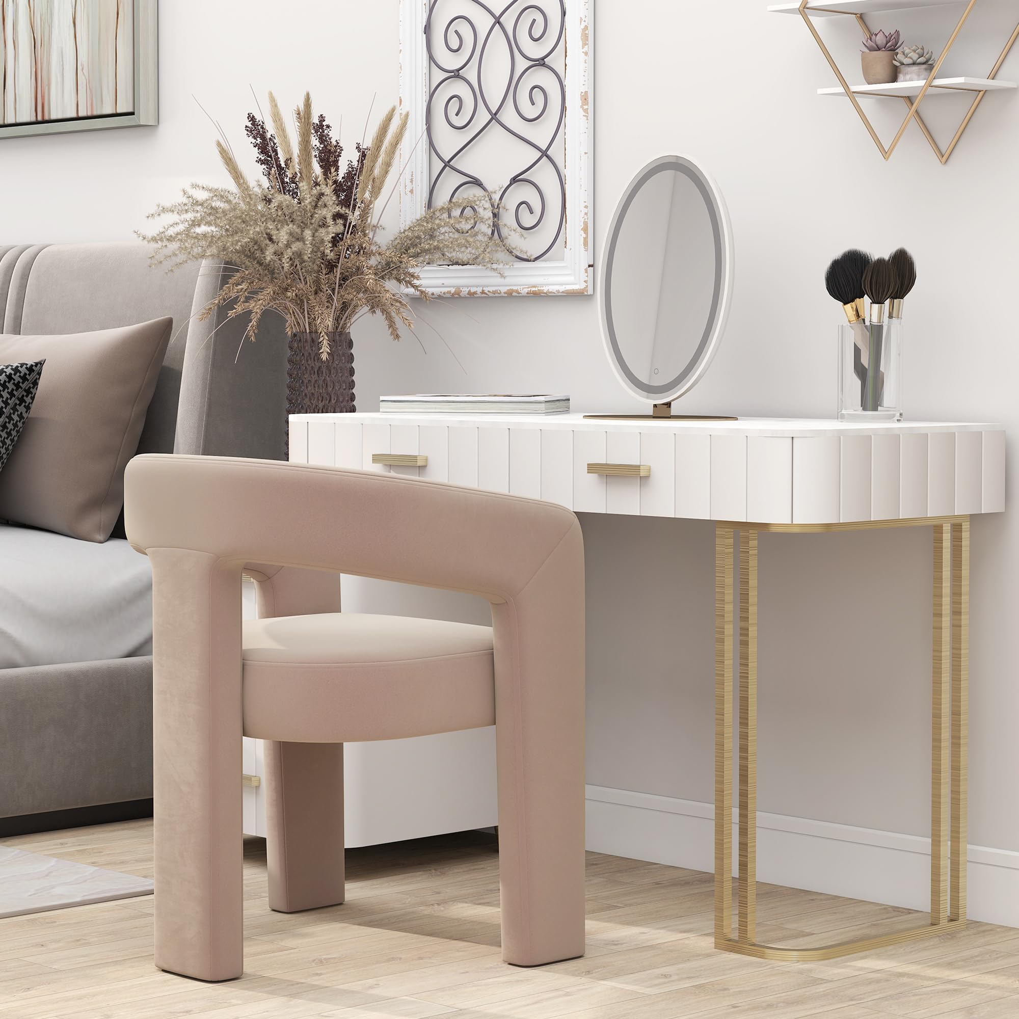 HNY Modern Barrel Kitchen & Dining Room Chair, Velvet Upholstered Accent Chair with Arm, 18.5'' Wide Side Armchair Vanity Chair for Living Room