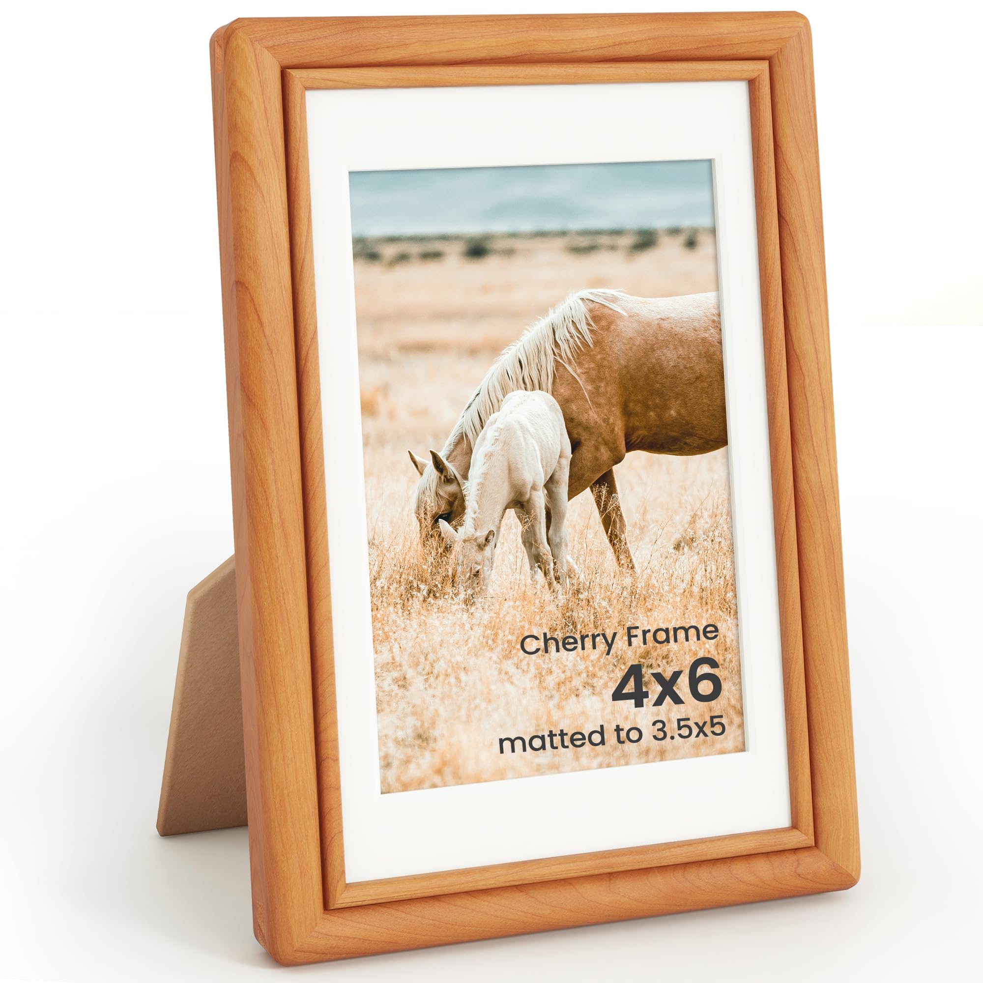 4x6 Picture Frame, Natural Solid Cherry Wood Photo Frame|HD-Tempered Glass