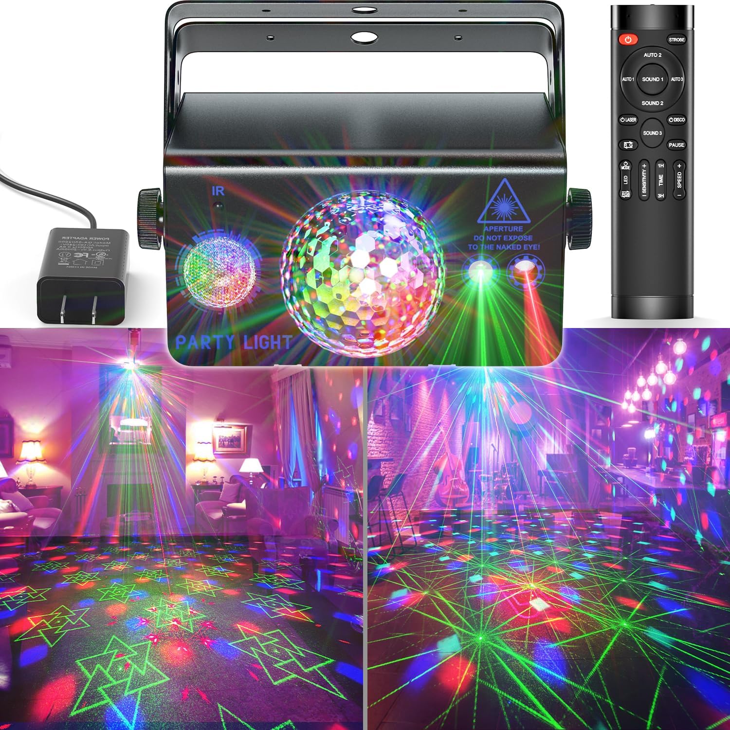 Party Lights Disco Light, Disco Ball Dj Stage Lighting Sound Activated Strobe Light Rave Lights for Parties Dance Concert Wedding Bar Club Karaoke Living Room Birthday Christmas Halloween Decorations