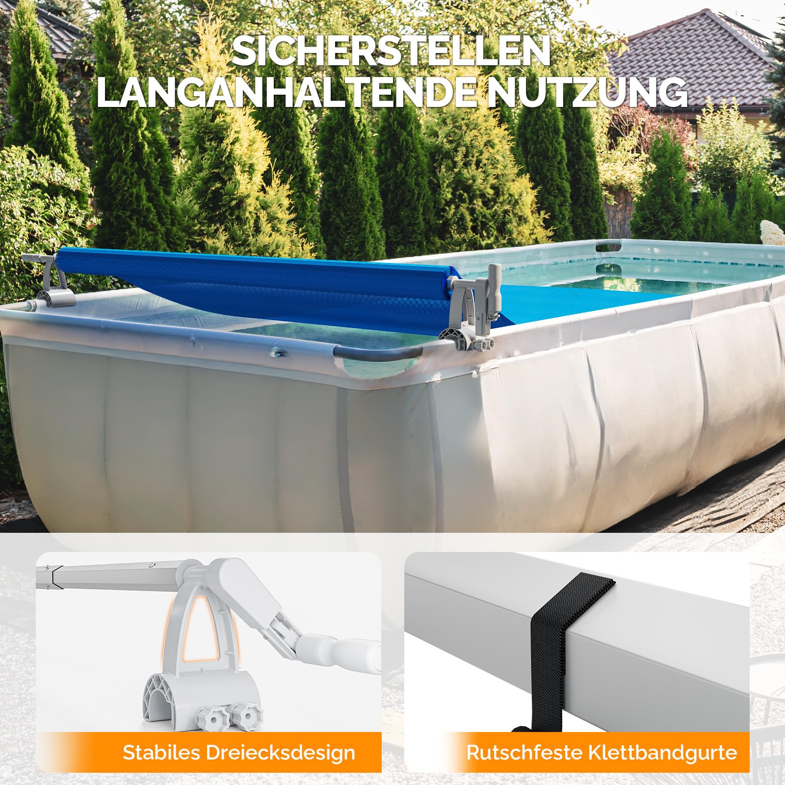 Bonnlo Aufrollsystem für Solar- und Poolplanen, Pool Aufroller bis 5,48m,Aufroller Poolplane aus witterungsbeständiges Material (ohne Rädern)