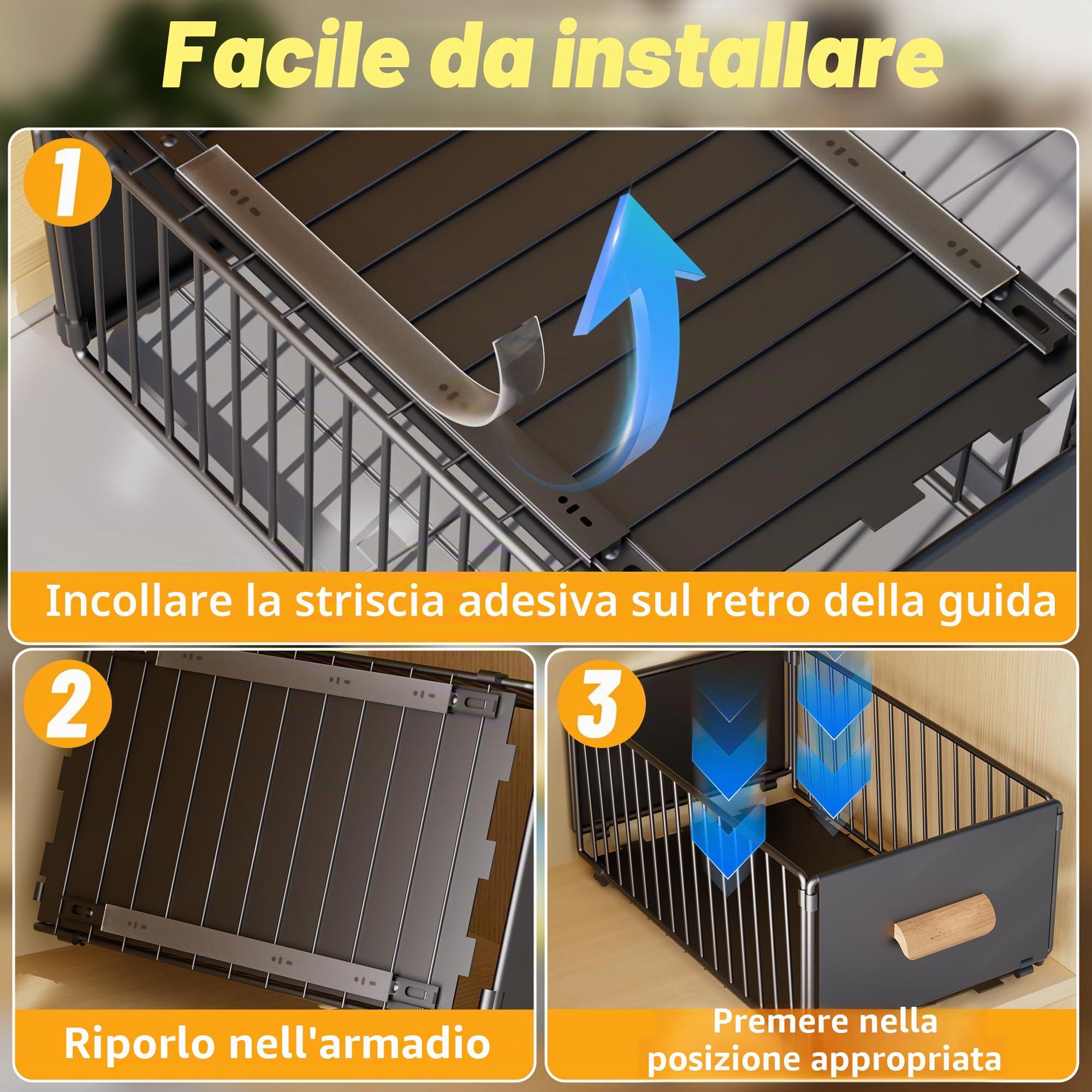Cassetti Estraibili per Cucina, Cassetti Estraibili con Adesivo, Organizer Per Mobili da Cucina Per Mobili da Cucina, Cassetto Estraibile Cucina, Cassetto Della Cucina Senza Foratura Chiodatura