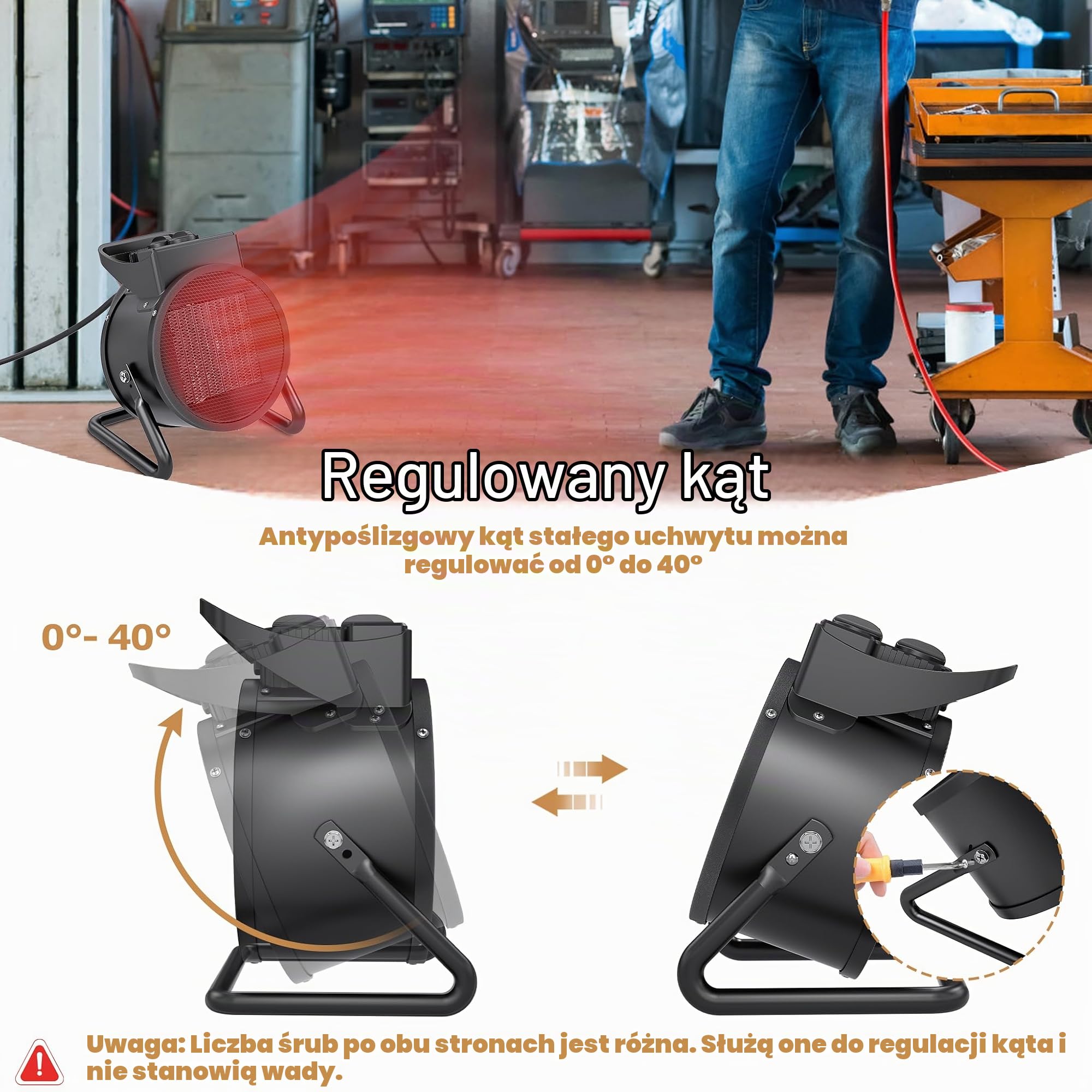 Aufun Grzejnik elektryczny ceramiczny z termostatem, promiennik z elementem grzejnym PTC, 3 stopnie, szybkie nagrzewanie, wydajny, na plac budowy, warsztatu, mieszkania, biura, garażu – kolor: czarny,