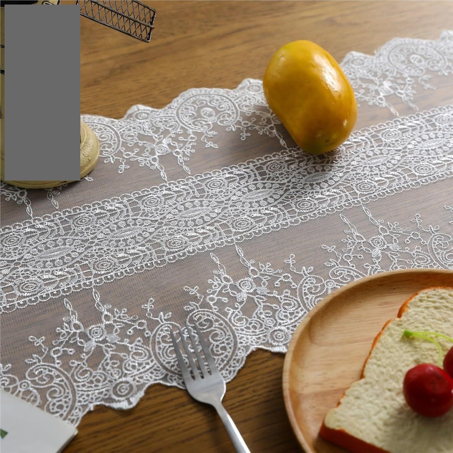 Runner da tavola in pizzo, Runner da tavolo in pizzo ricamato con rose bianche(30 * 310cm(11.8'*122.0'))